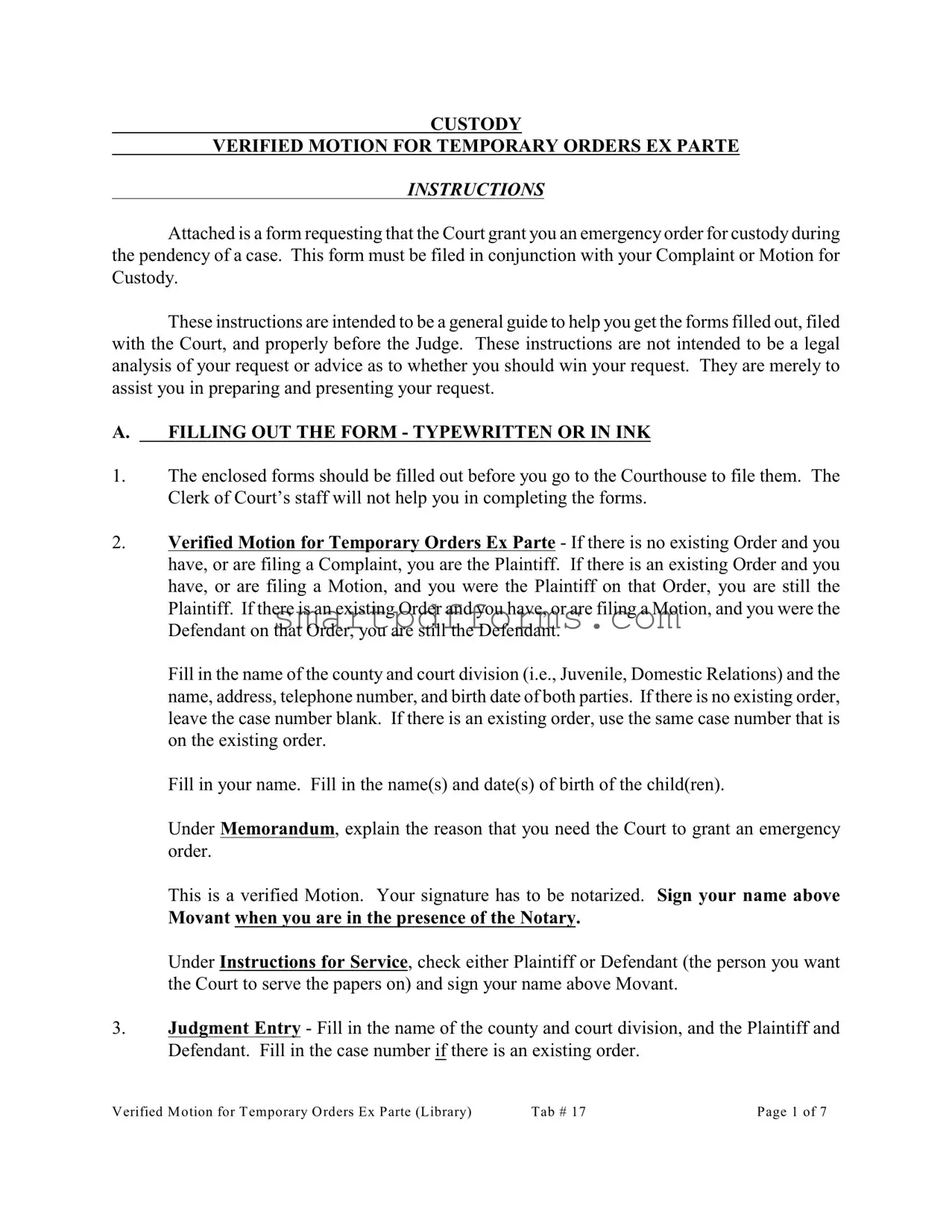 Blank Ex Parte Temporary Custody Order Ohio PDF Template