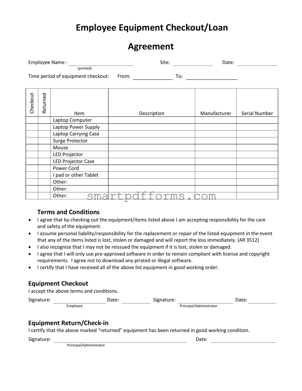 Blank Employee Checkout PDF Template