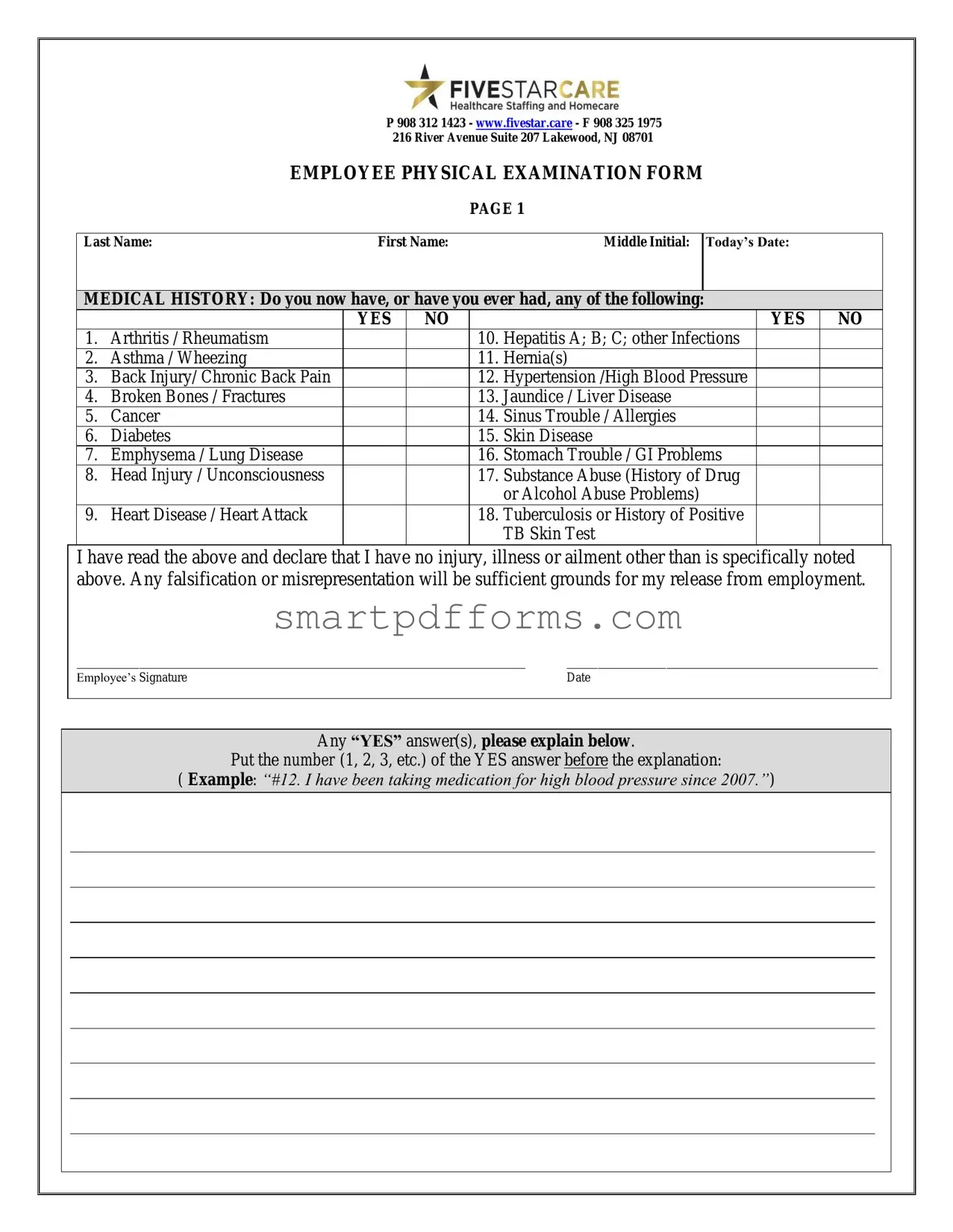 Blank Employee Physical PDF Template