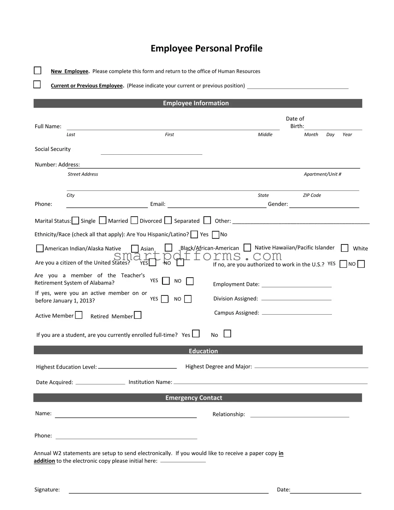 Blank Employee Profile PDF Template