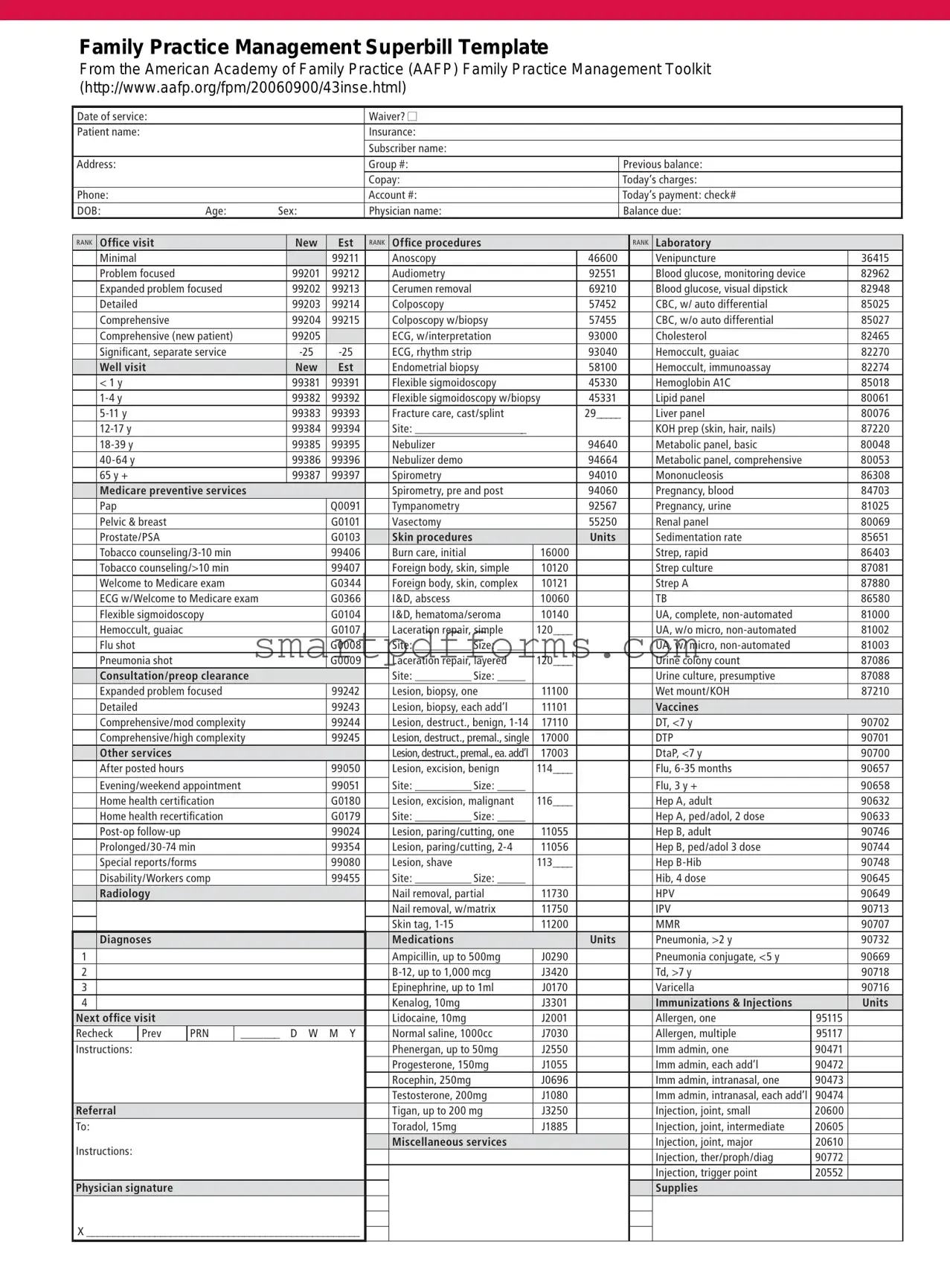 Blank Family Practice Superbill PDF Template