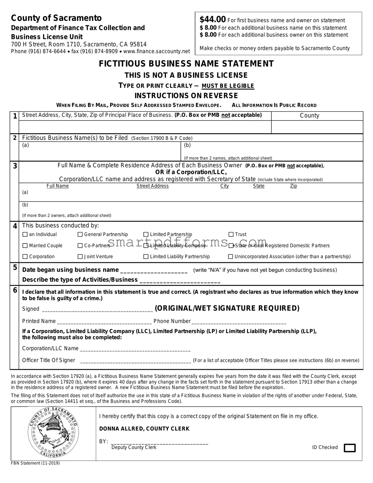 Blank Fictitious Business Name Statement PDF Template