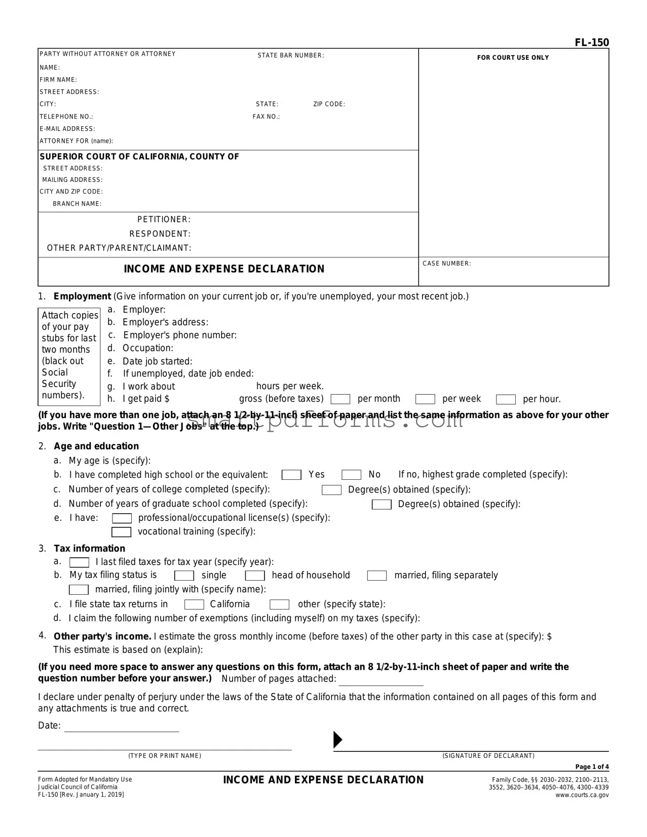 Blank Fl 150 PDF Template