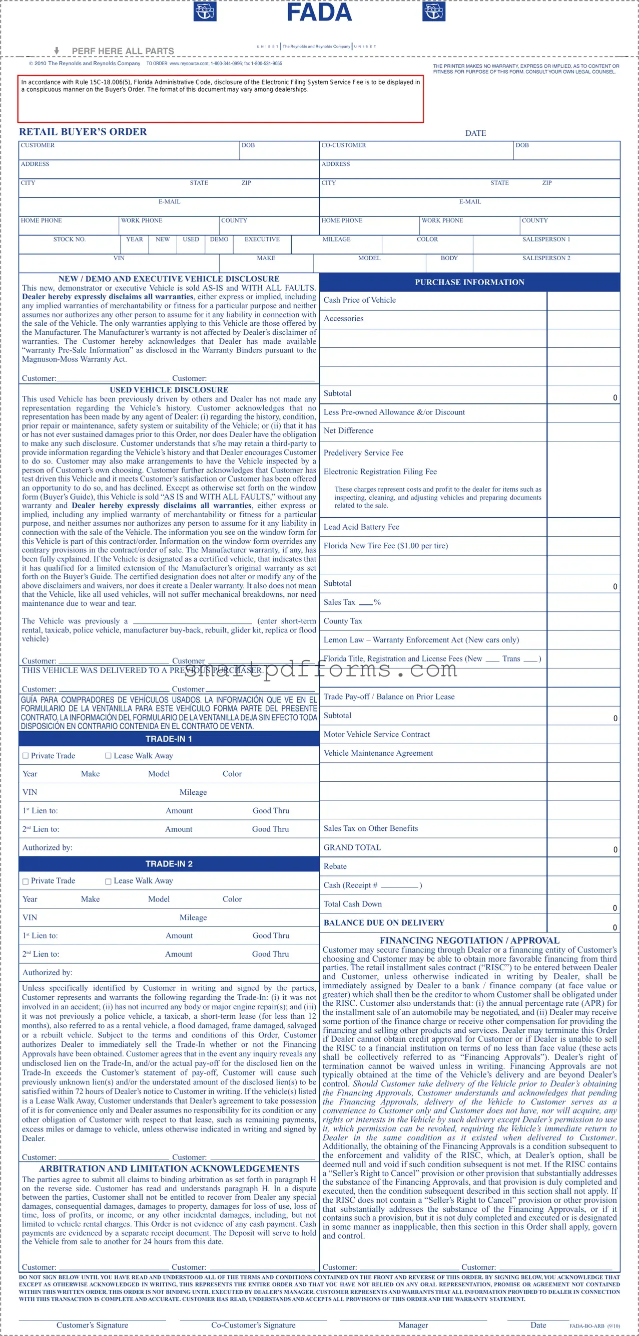 Blank Florida Buyers Order PDF Template