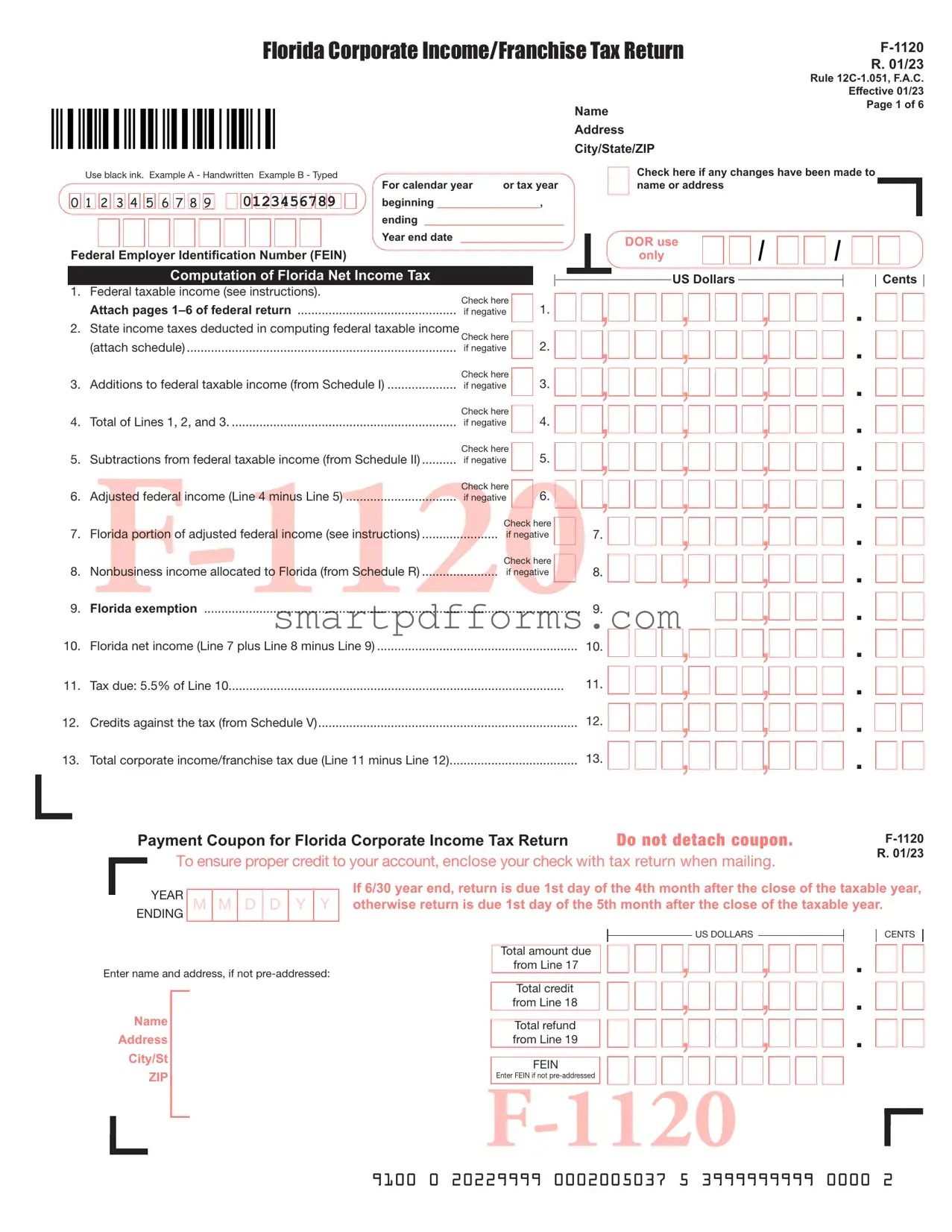 Blank Florida F 1120 PDF Template