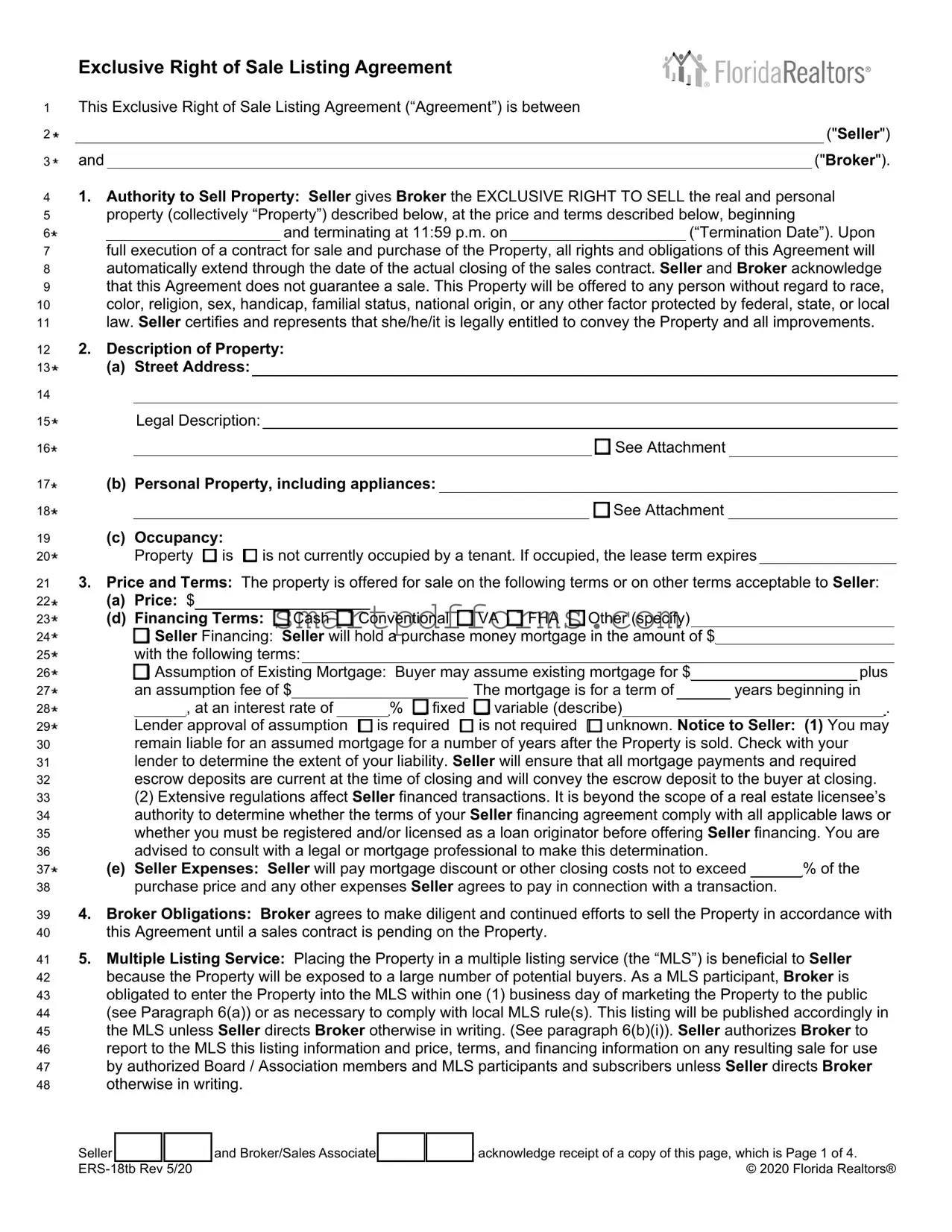 Blank Florida Listing Agreement PDF Template