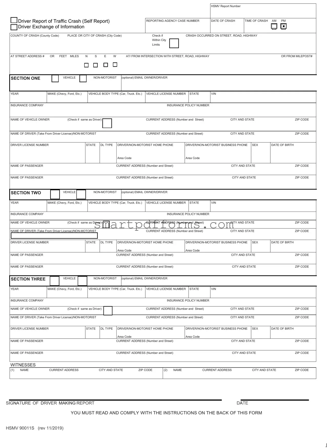 Blank Florida Traffic Crash Report PDF Template