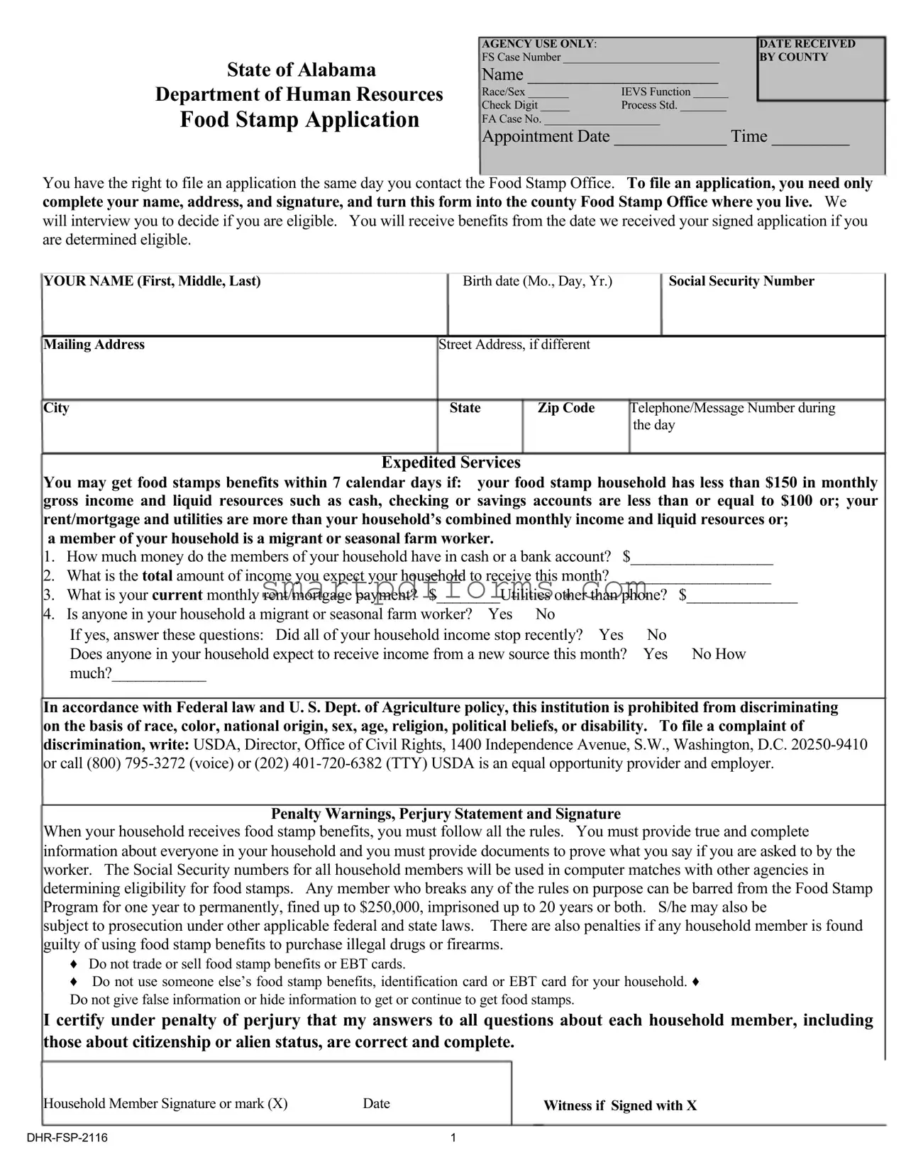 Blank Food Stamp Application Alabama PDF Template
