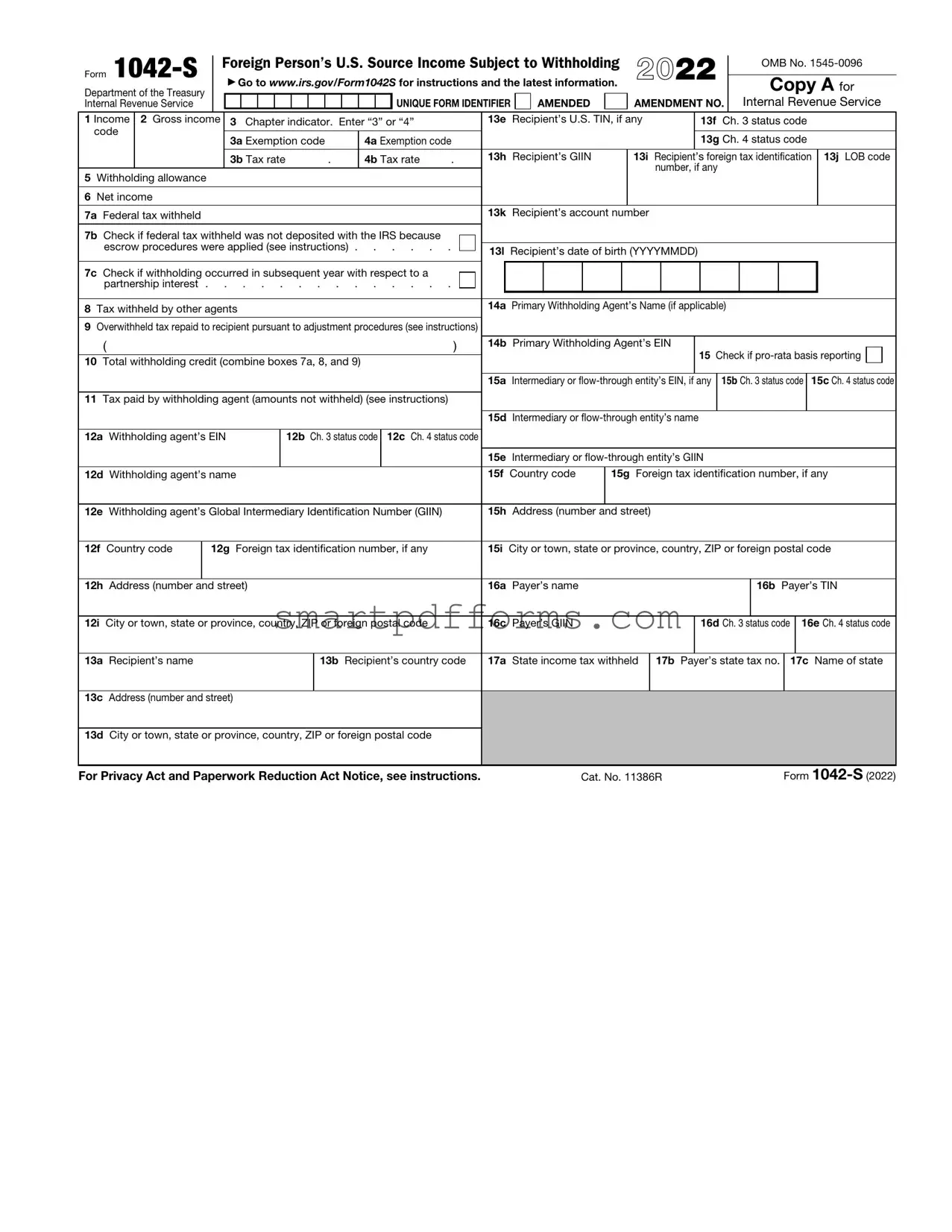 Blank IRS 1042-S PDF Template