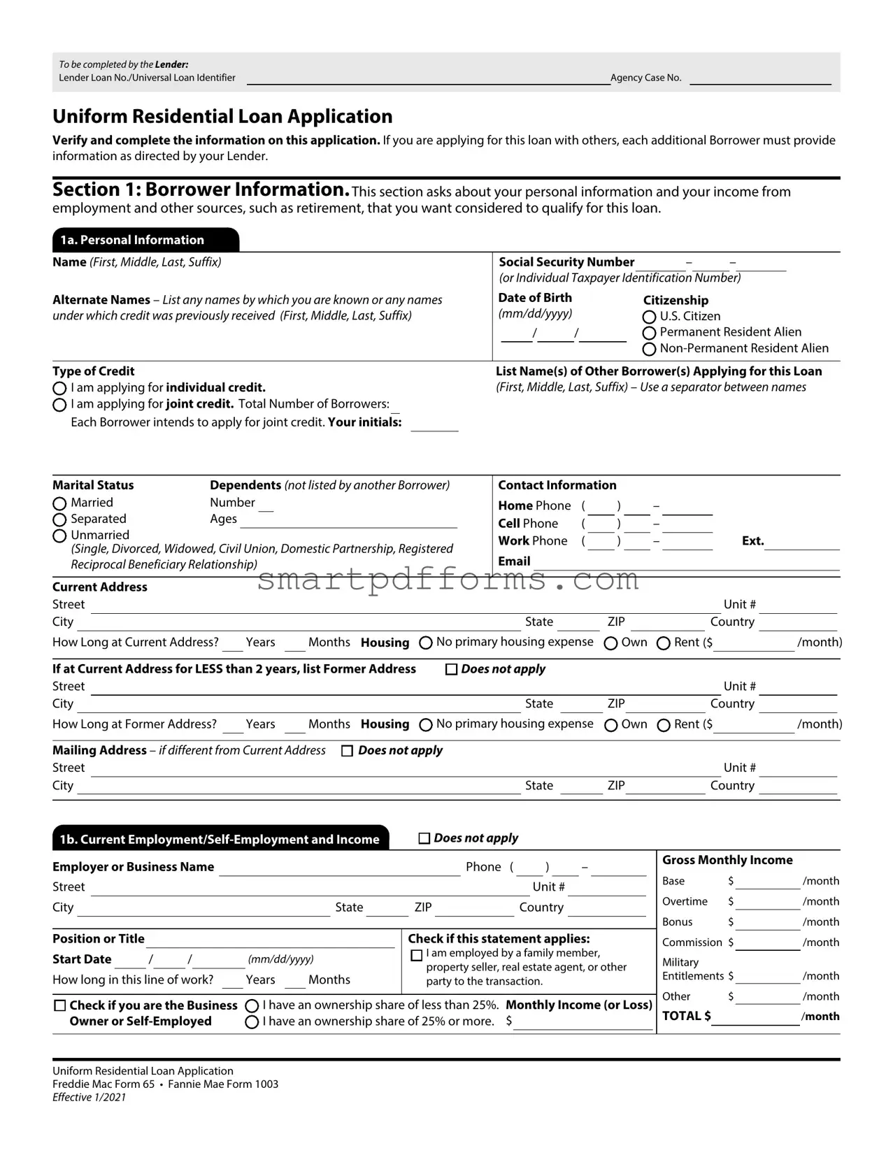 Blank Freddie Mac 65 PDF Template