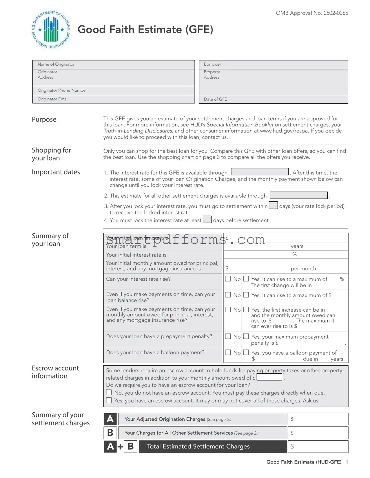 Blank Good Faith Estimate PDF Template