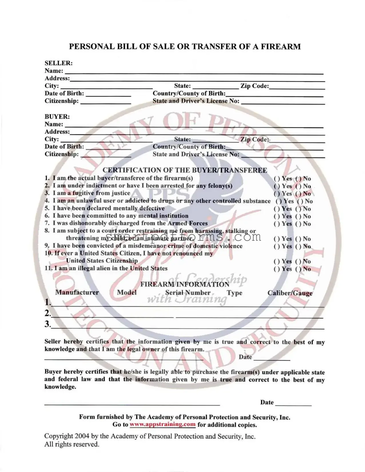 Blank Gun Transfer Georgia PDF Template