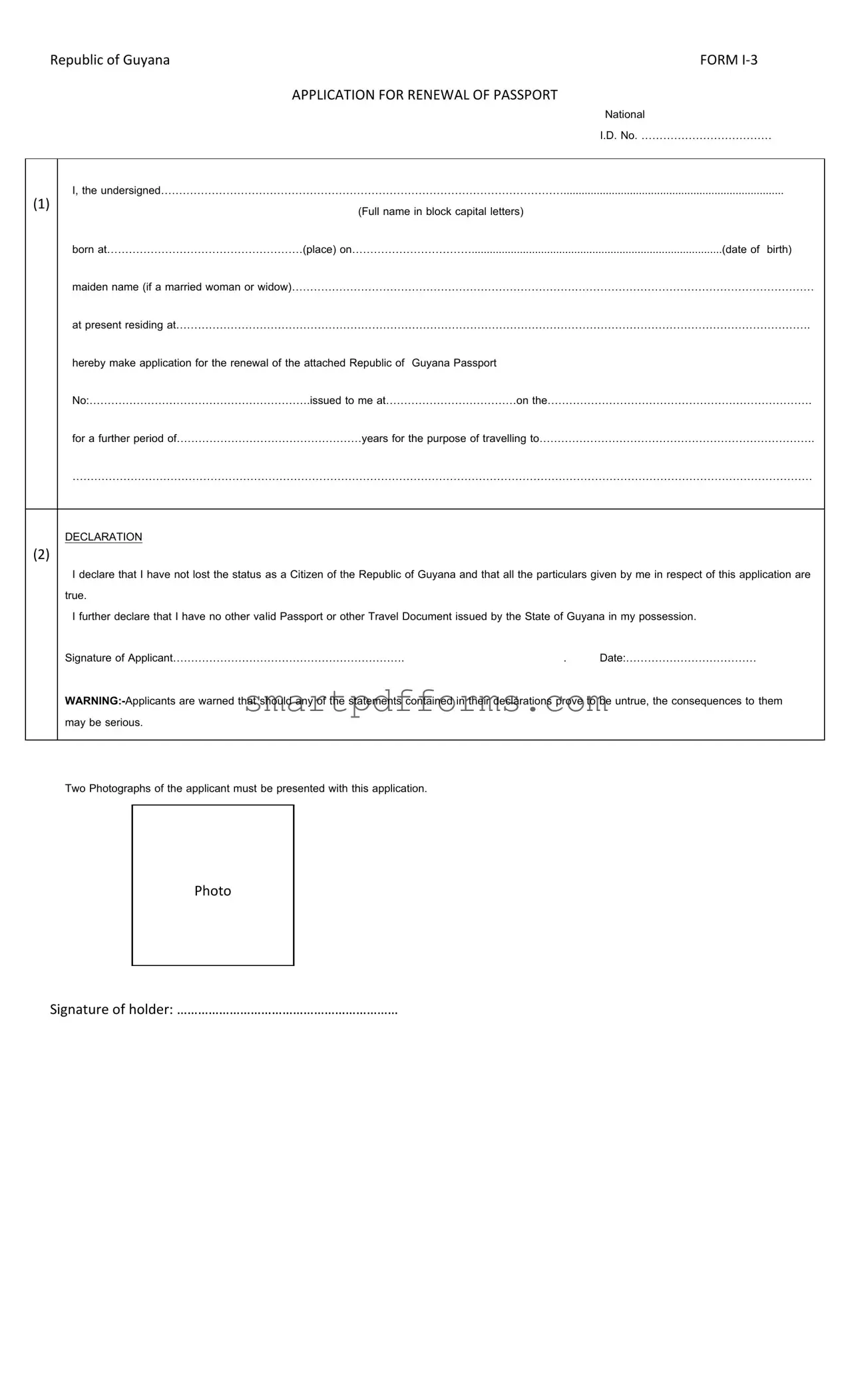 Blank Guyana Passport Renewal PDF Template