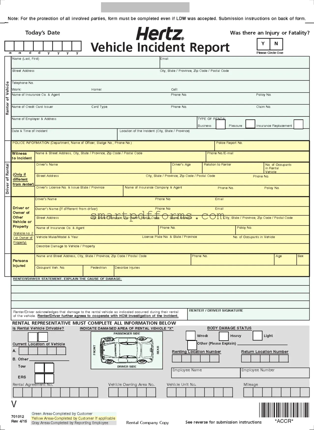 Blank Hertz Vehicle Incident Report PDF Template