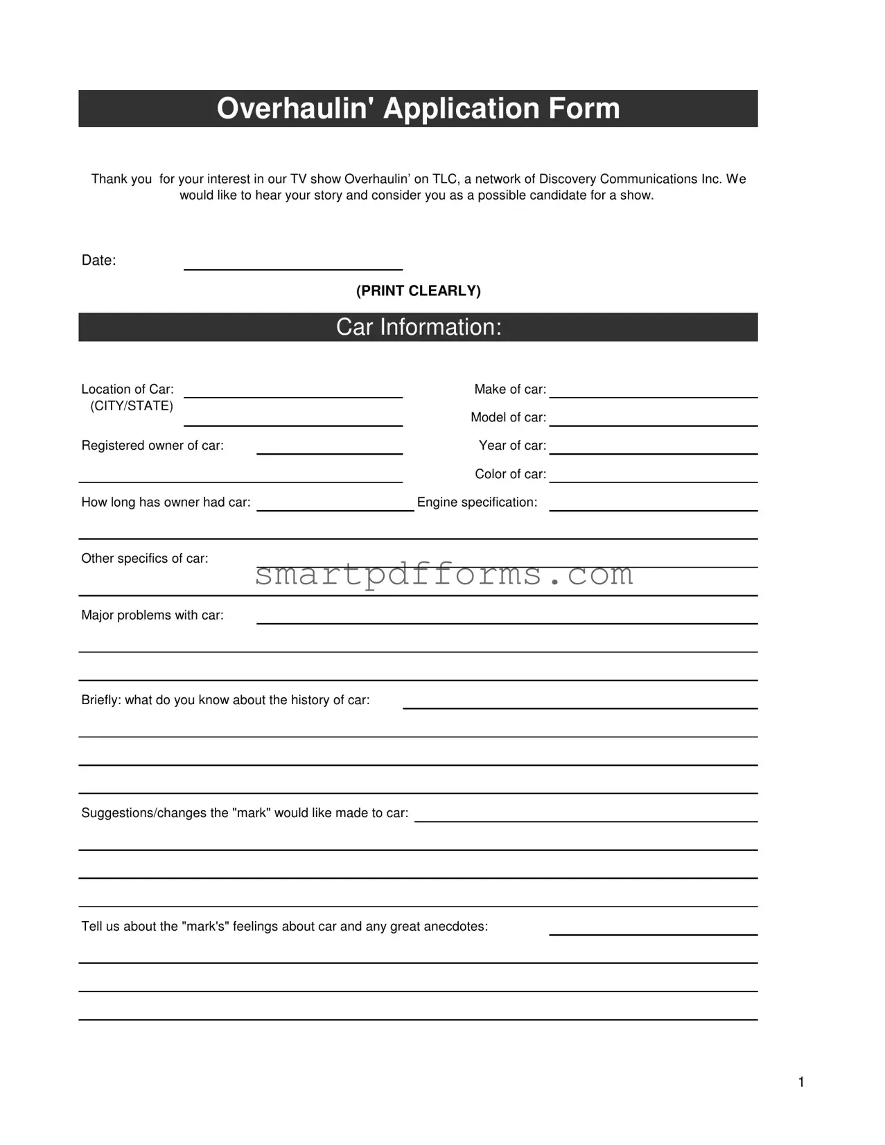 Blank How To Apply For Overhaulin Tv Show PDF Template