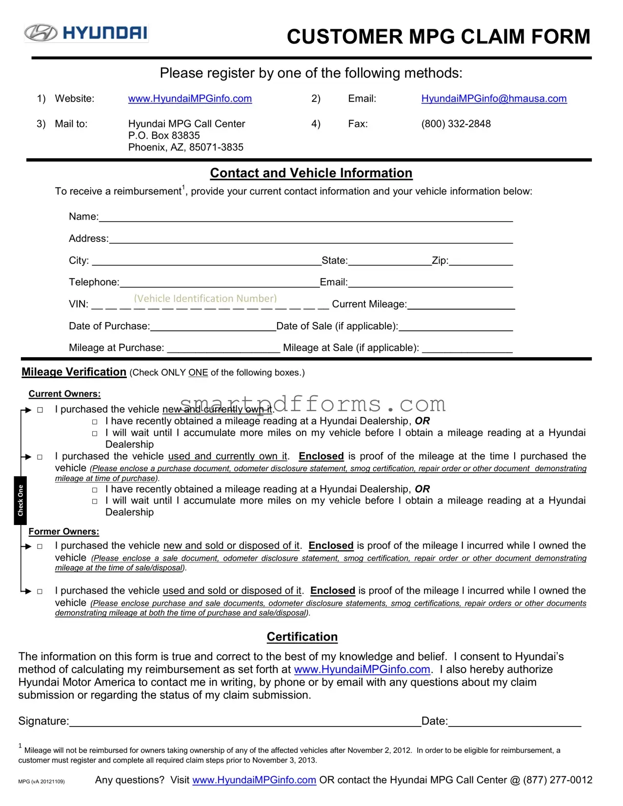 Blank Hyundai Reimbursement Mpg PDF Template