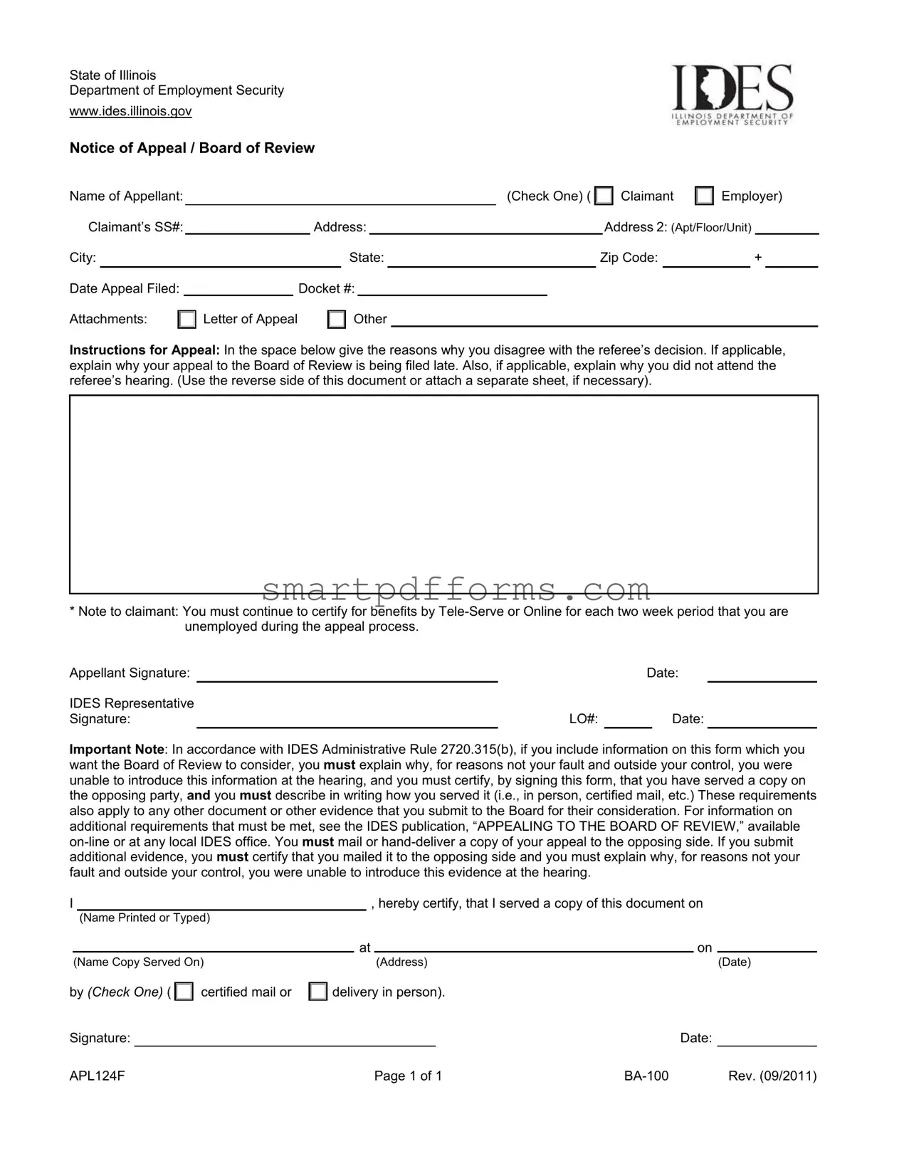 Blank Illinois Notice Appeal PDF Template
