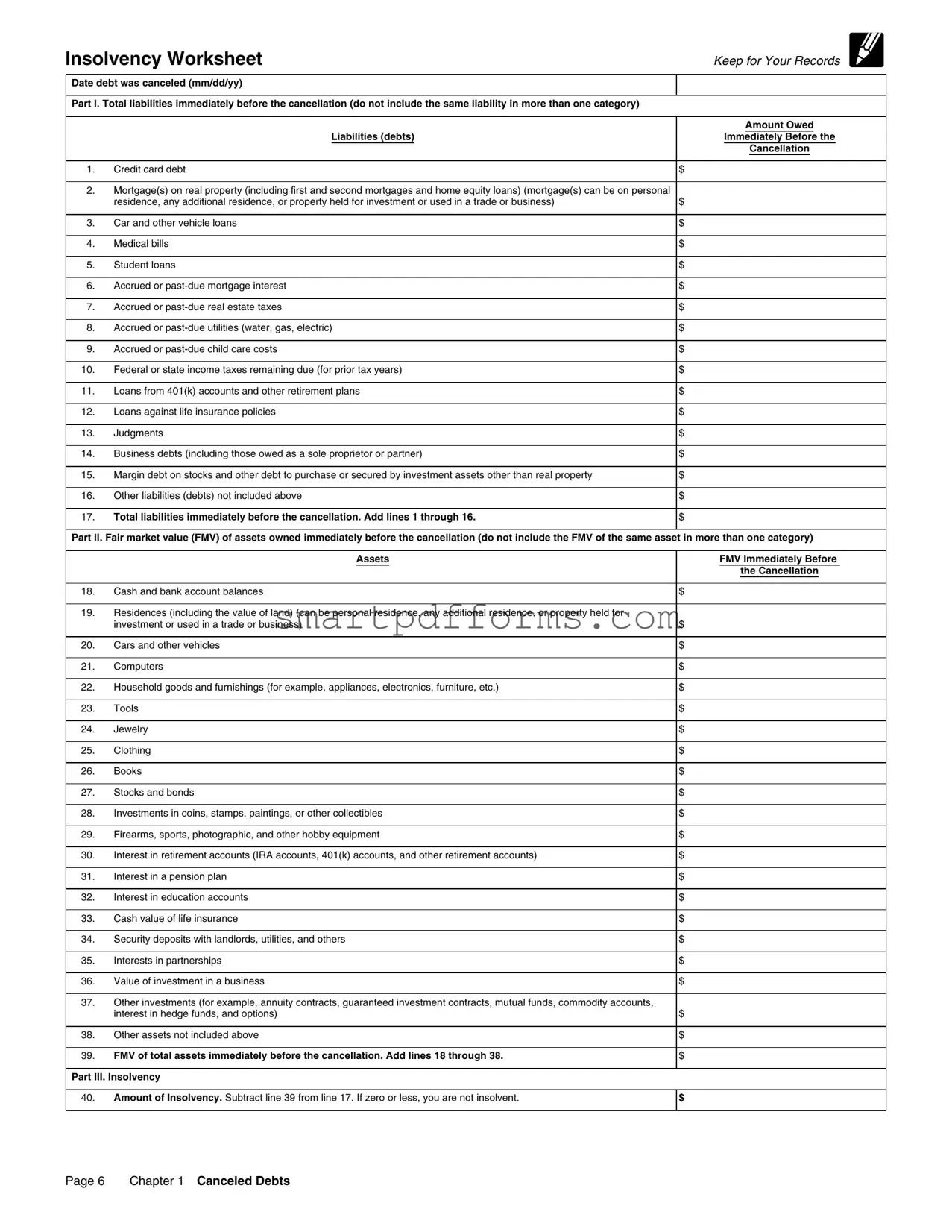 Blank Insolvency Irs PDF Template