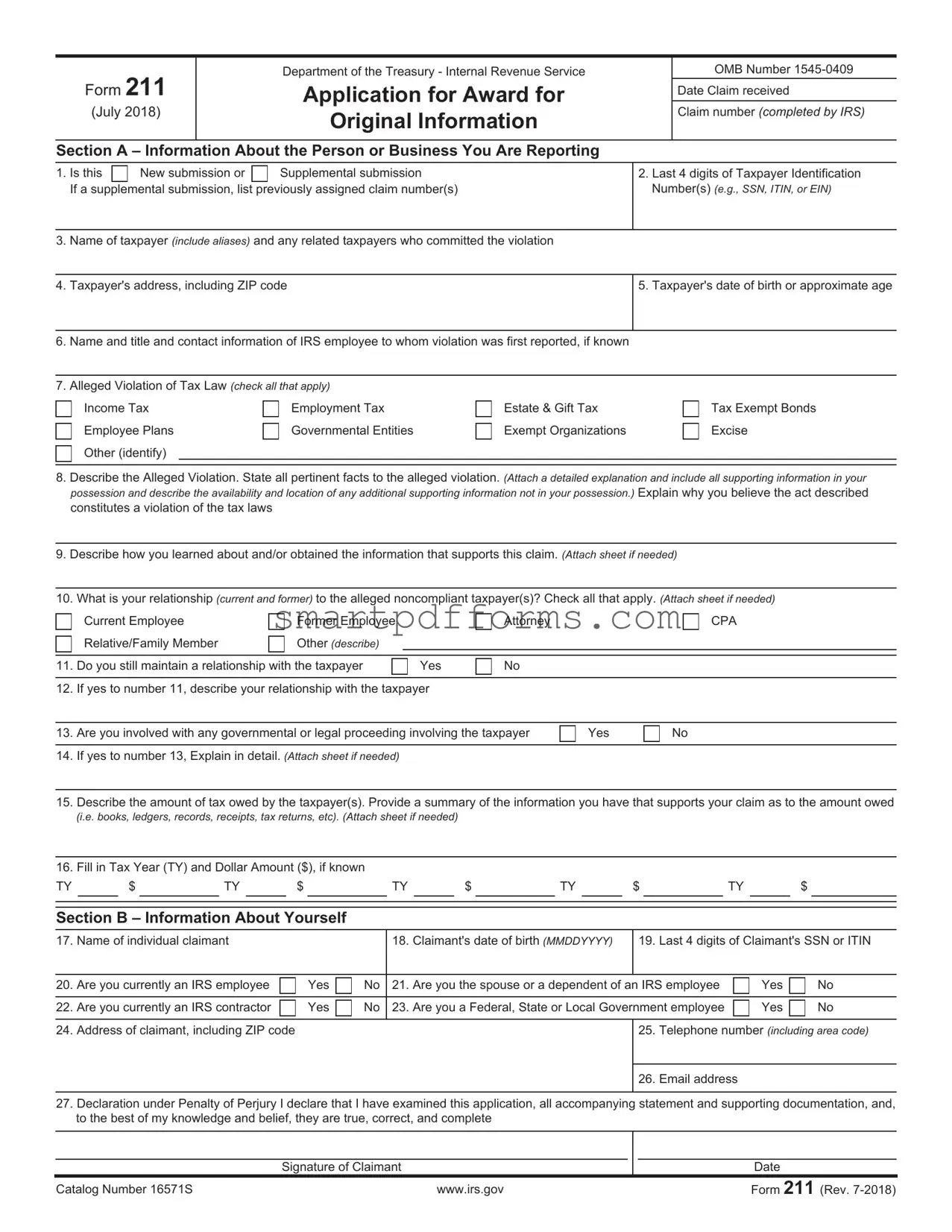 Blank IRS 211 PDF Template