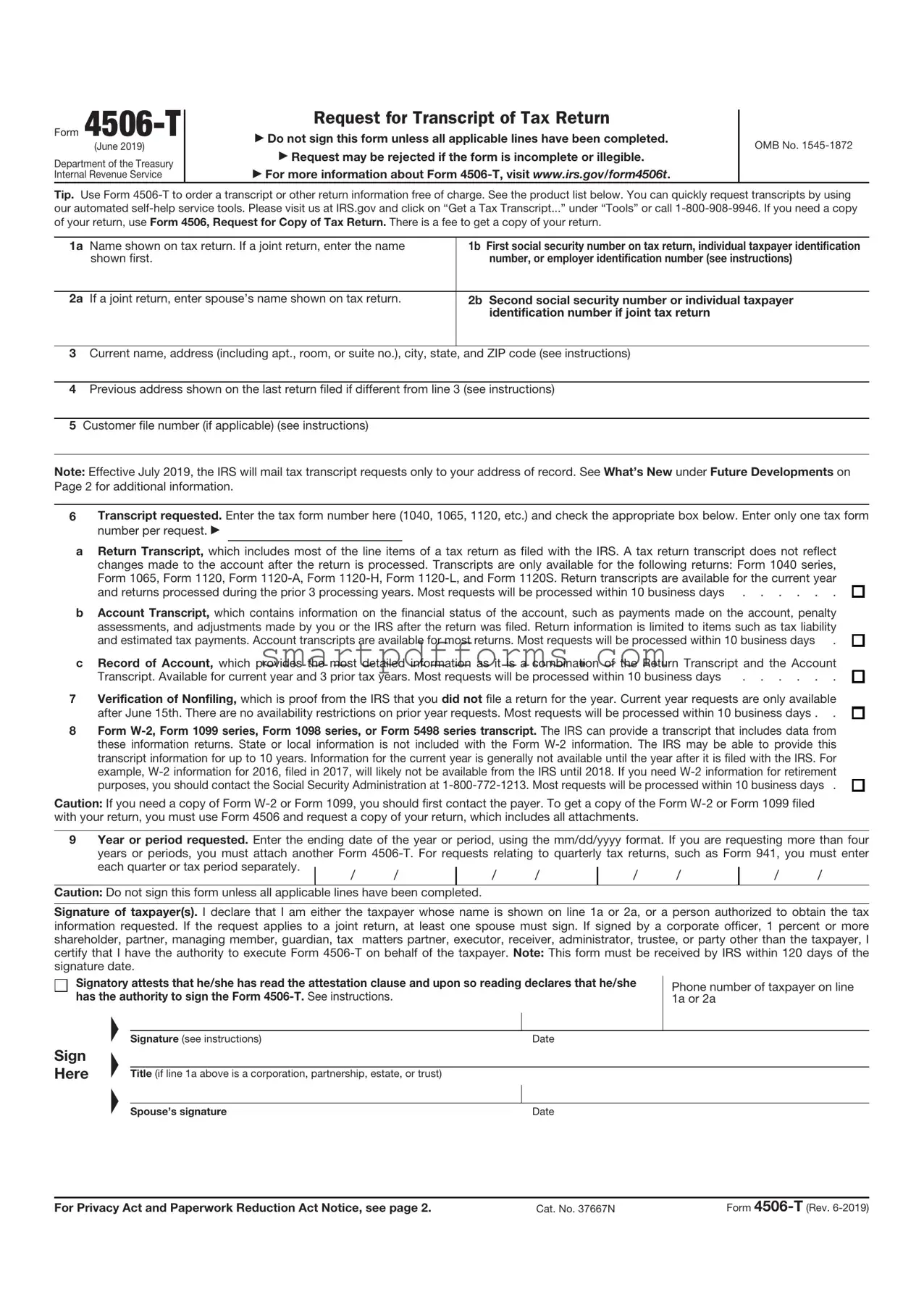 Blank IRS 4506-T PDF Template