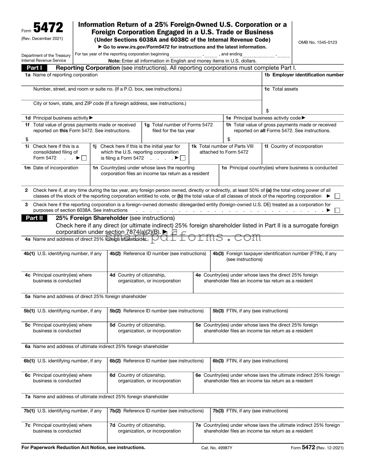 Blank IRS 5472 PDF Template