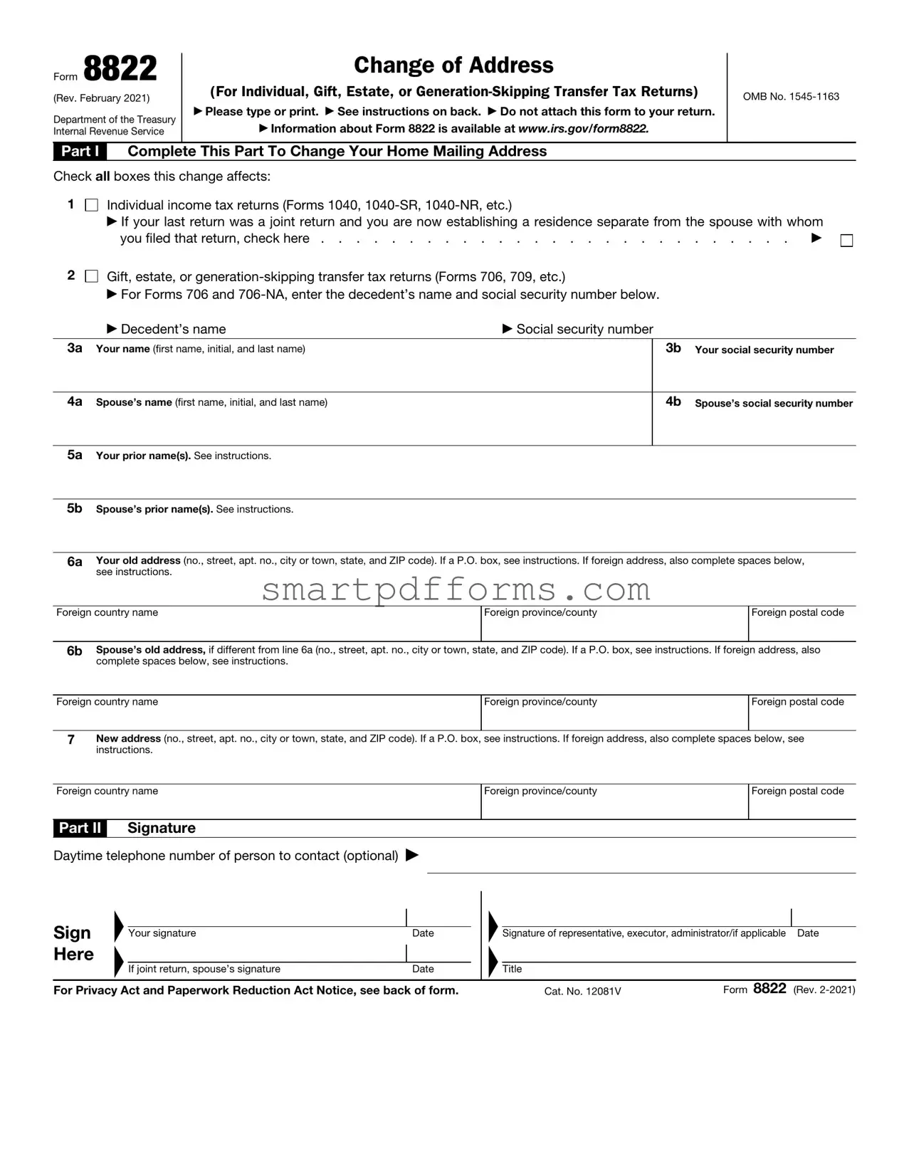 Blank IRS 8822 PDF Template