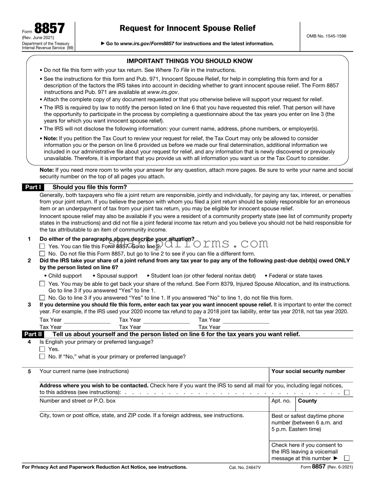 Blank IRS 8857 PDF Template
