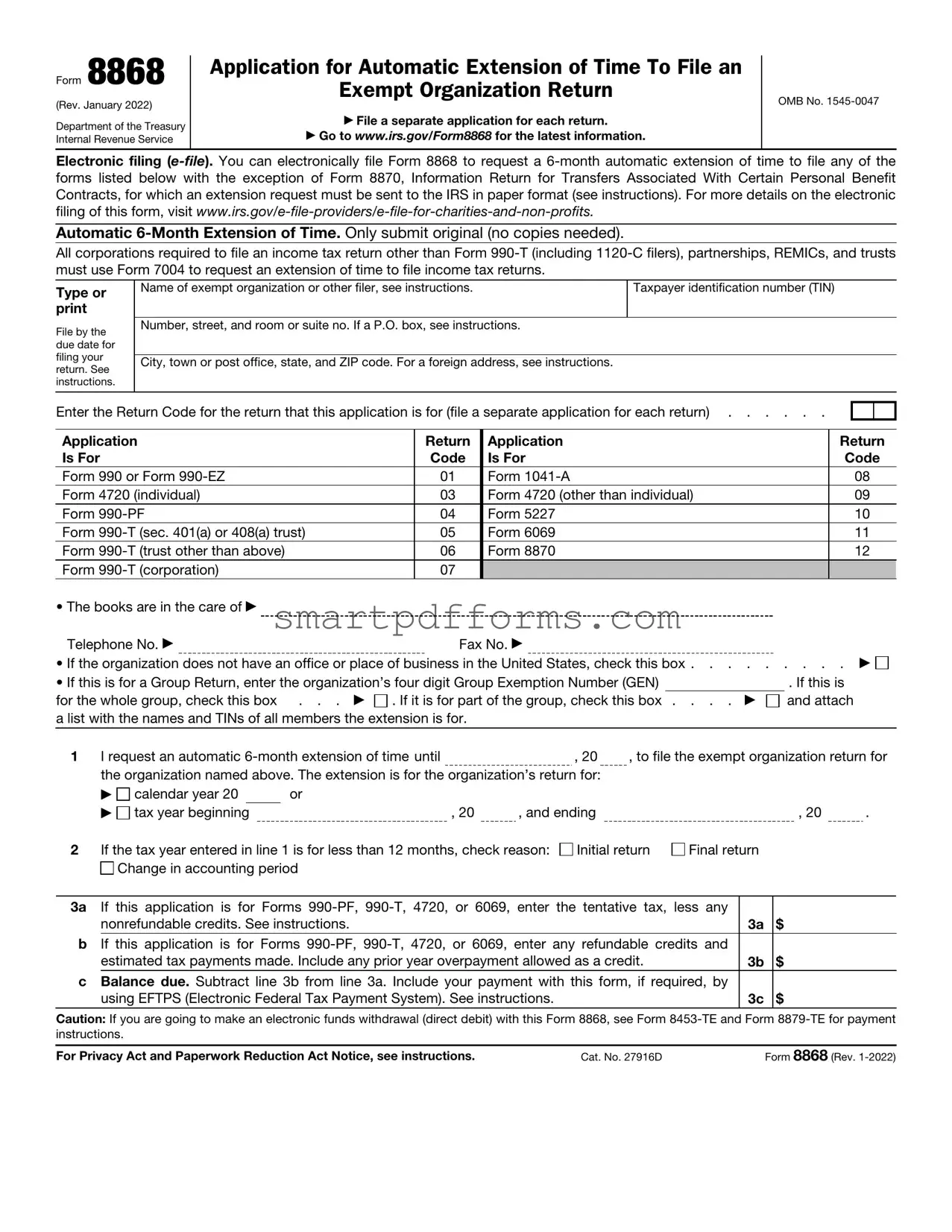 Blank IRS 8868 PDF Template