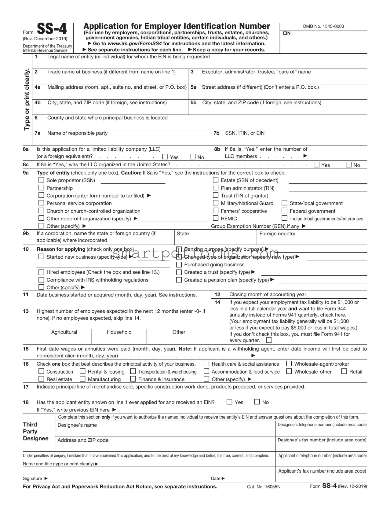 Blank IRS SS-4 PDF Template
