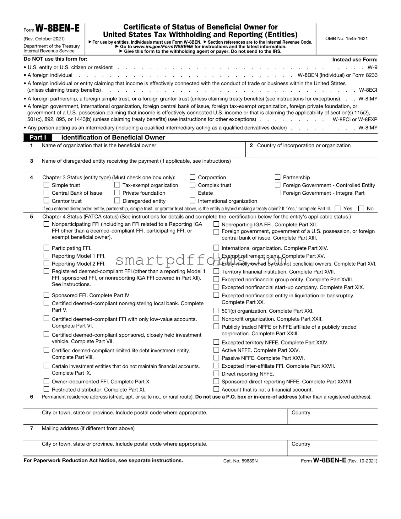 Blank IRS W-8BEN-E PDF Template
