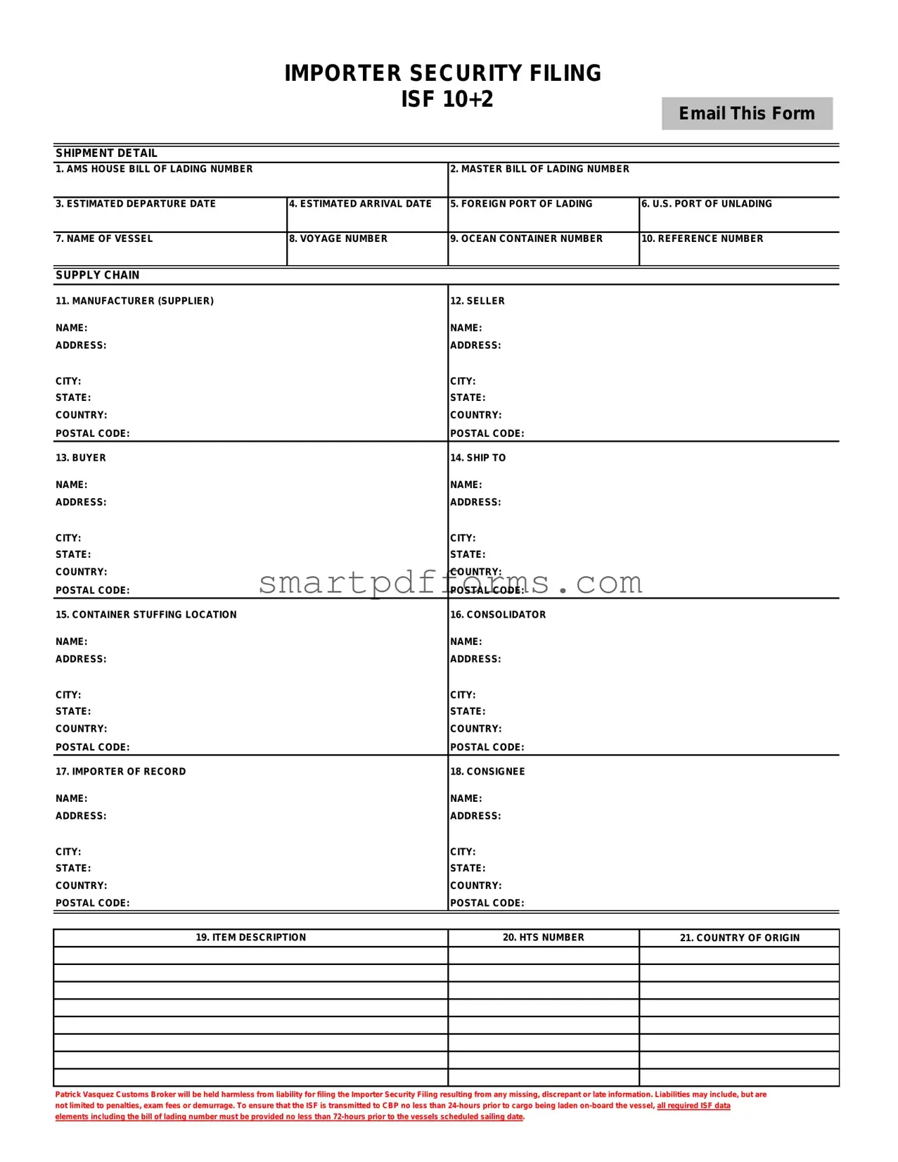 Blank Isf PDF Template