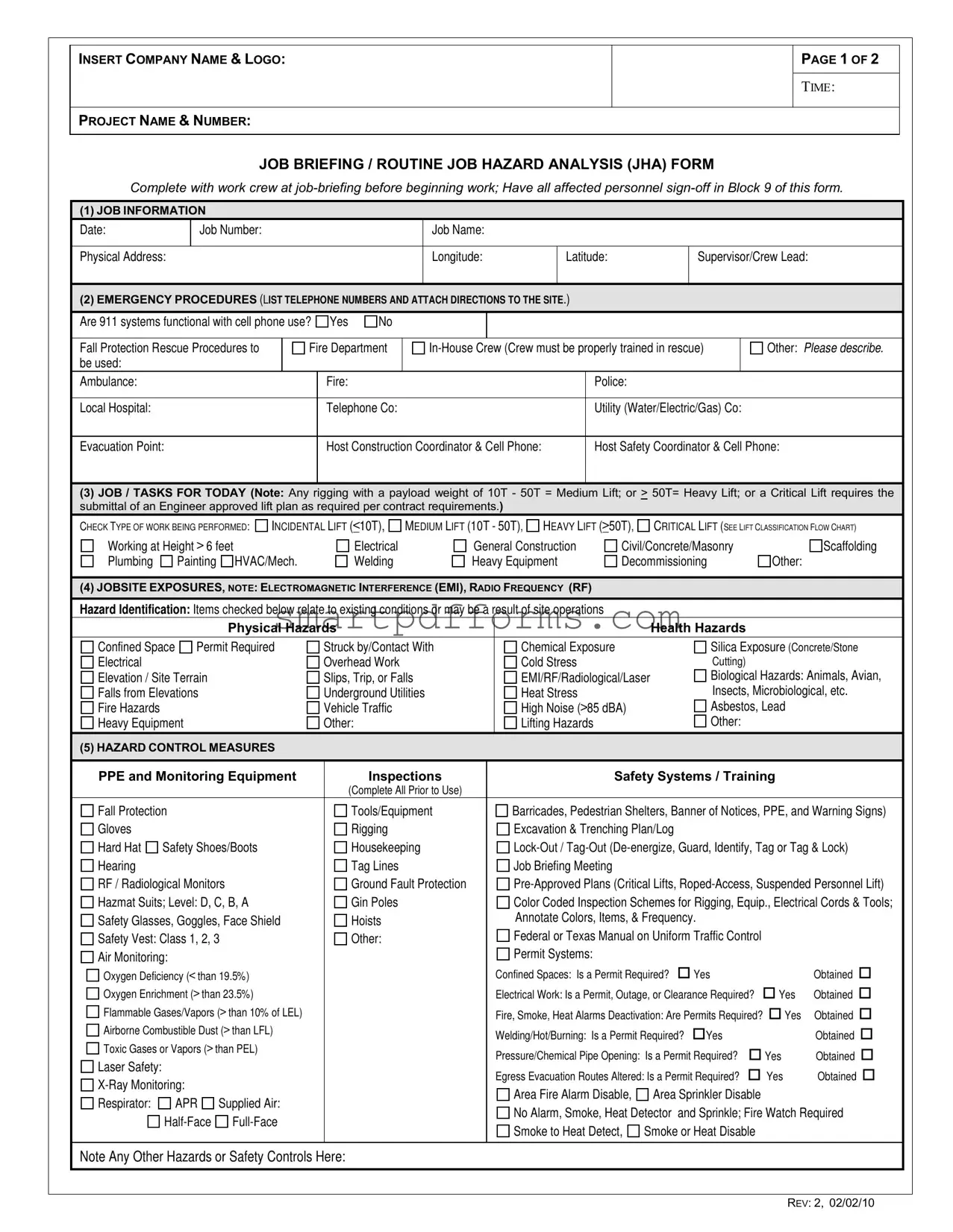 Blank Job Briefing PDF Template