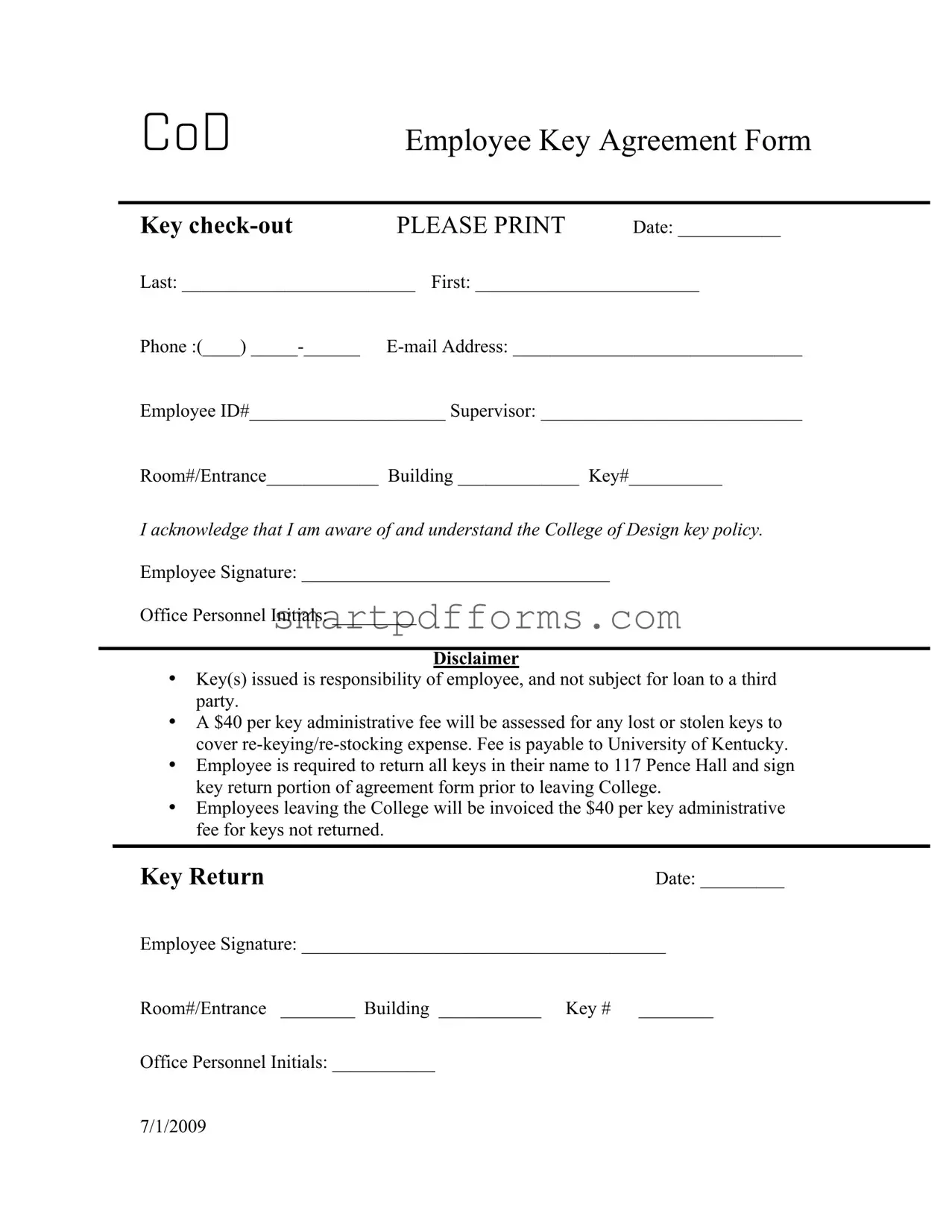 Blank Key Agreement PDF Template