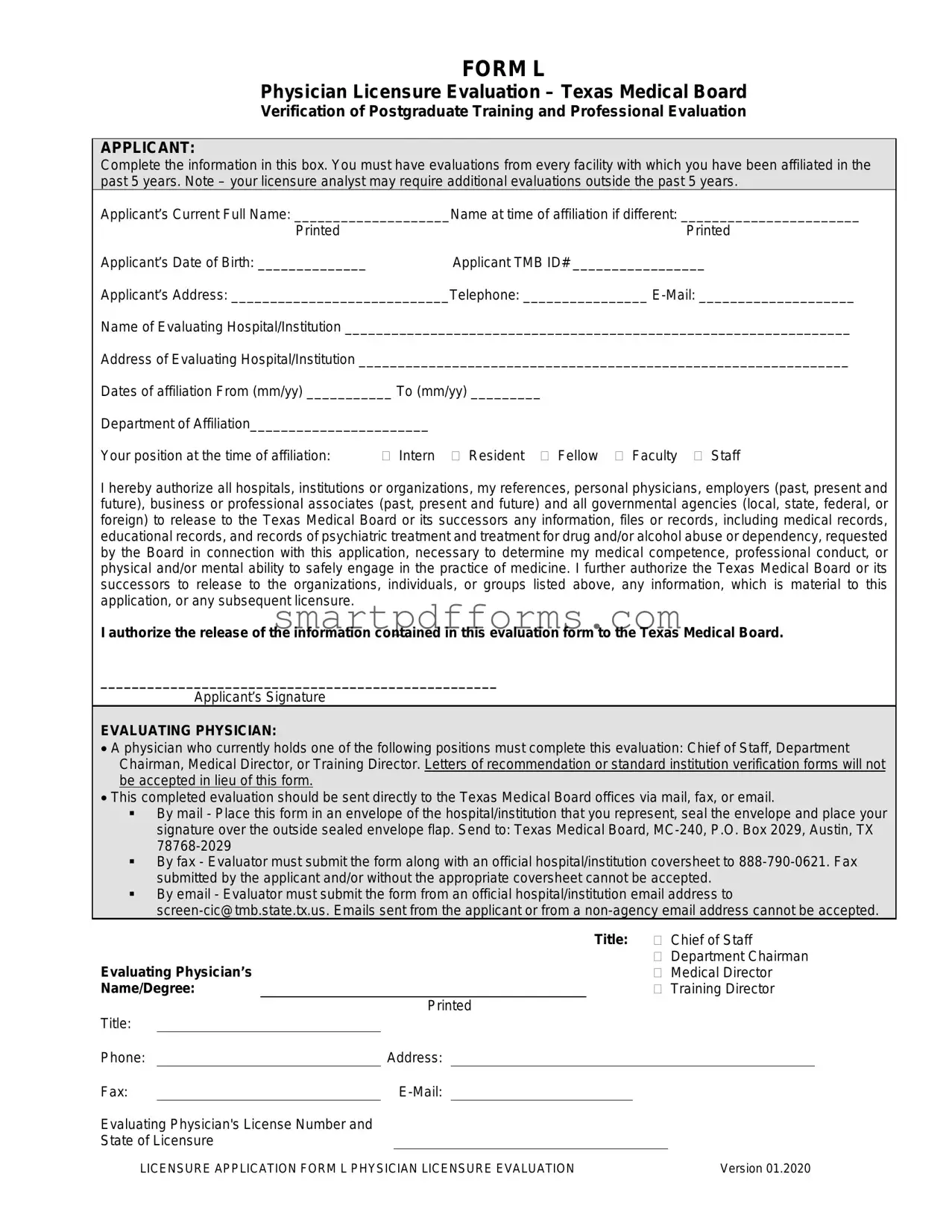 Blank L For Texas Medical Board PDF Template