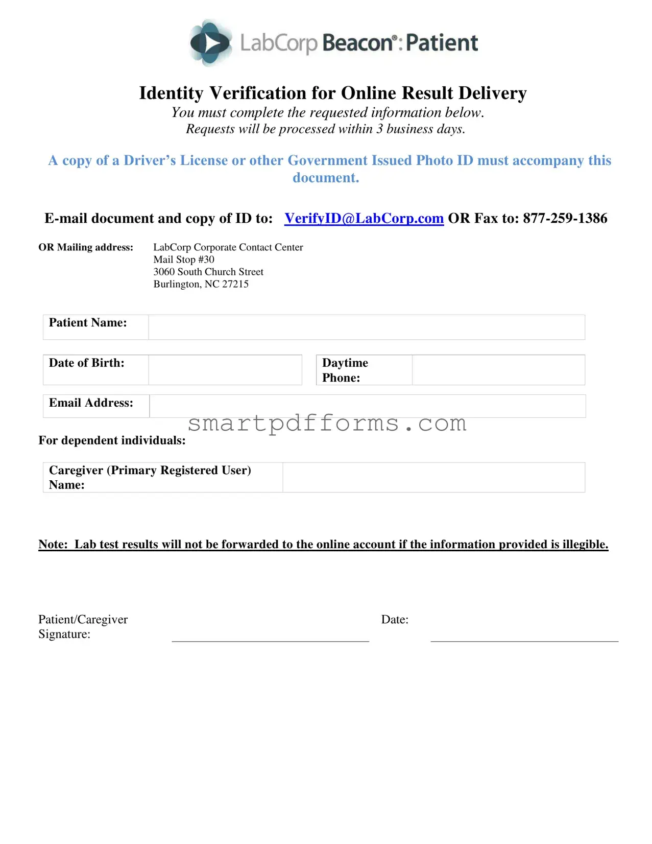 Blank Labcorp Verification PDF Template