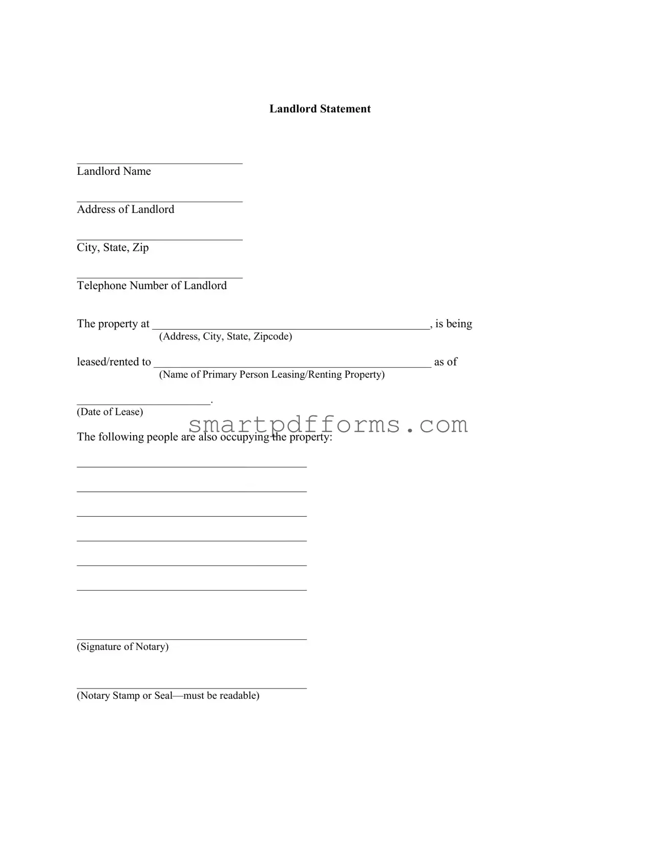 Blank Landlord Statement PDF Template