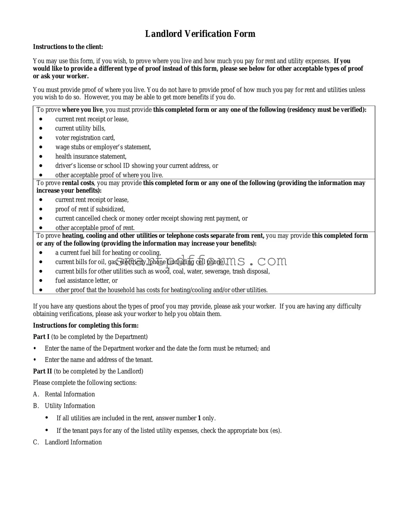 Blank Landlord Verification PDF Template