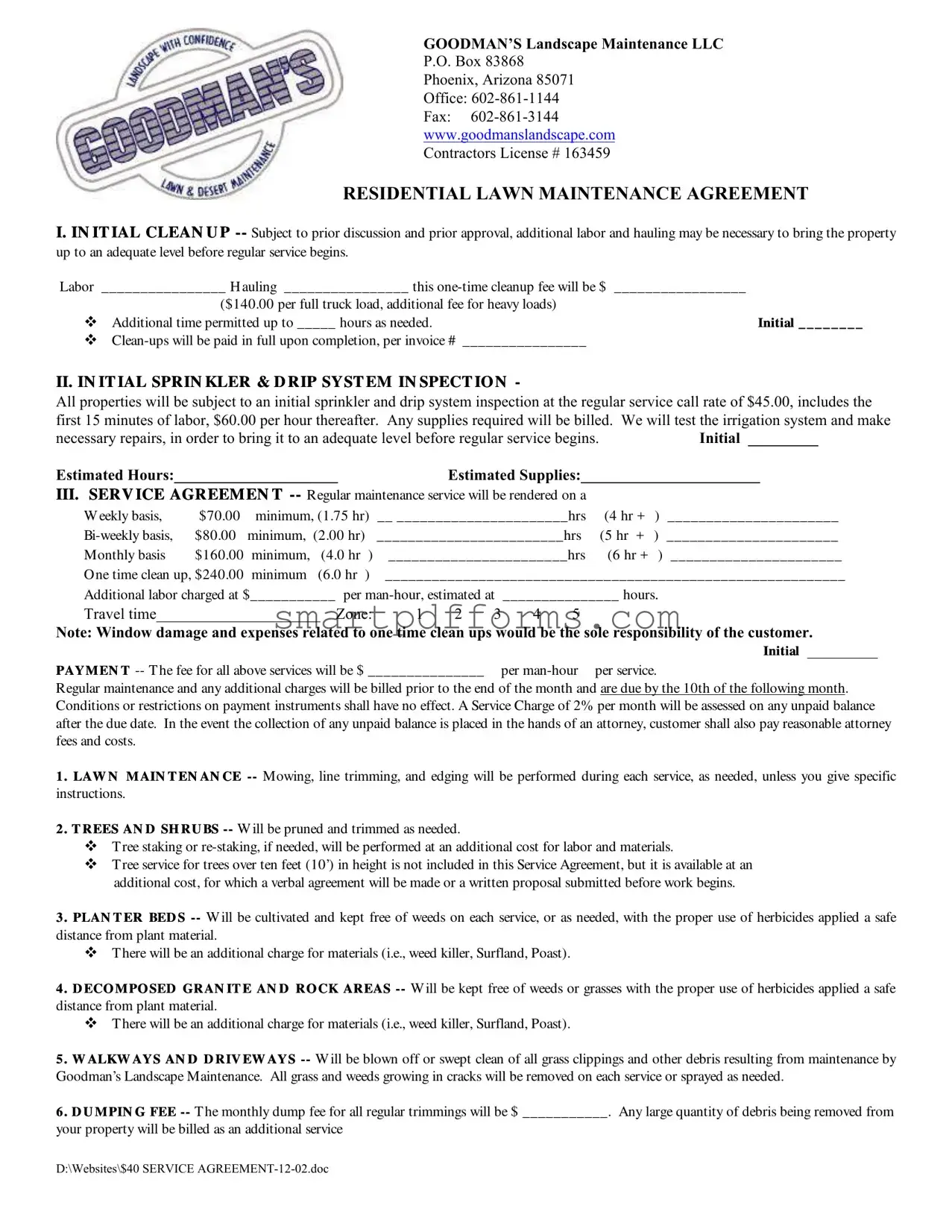 Blank Landscaping Contract PDF Template