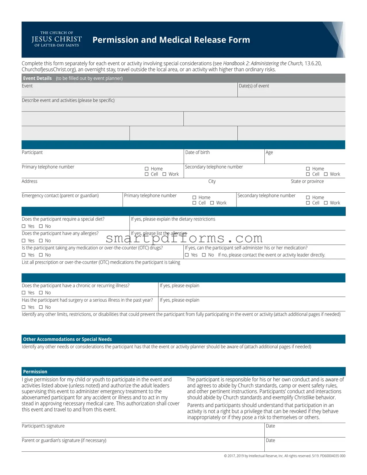 Blank Lds Permission PDF Template