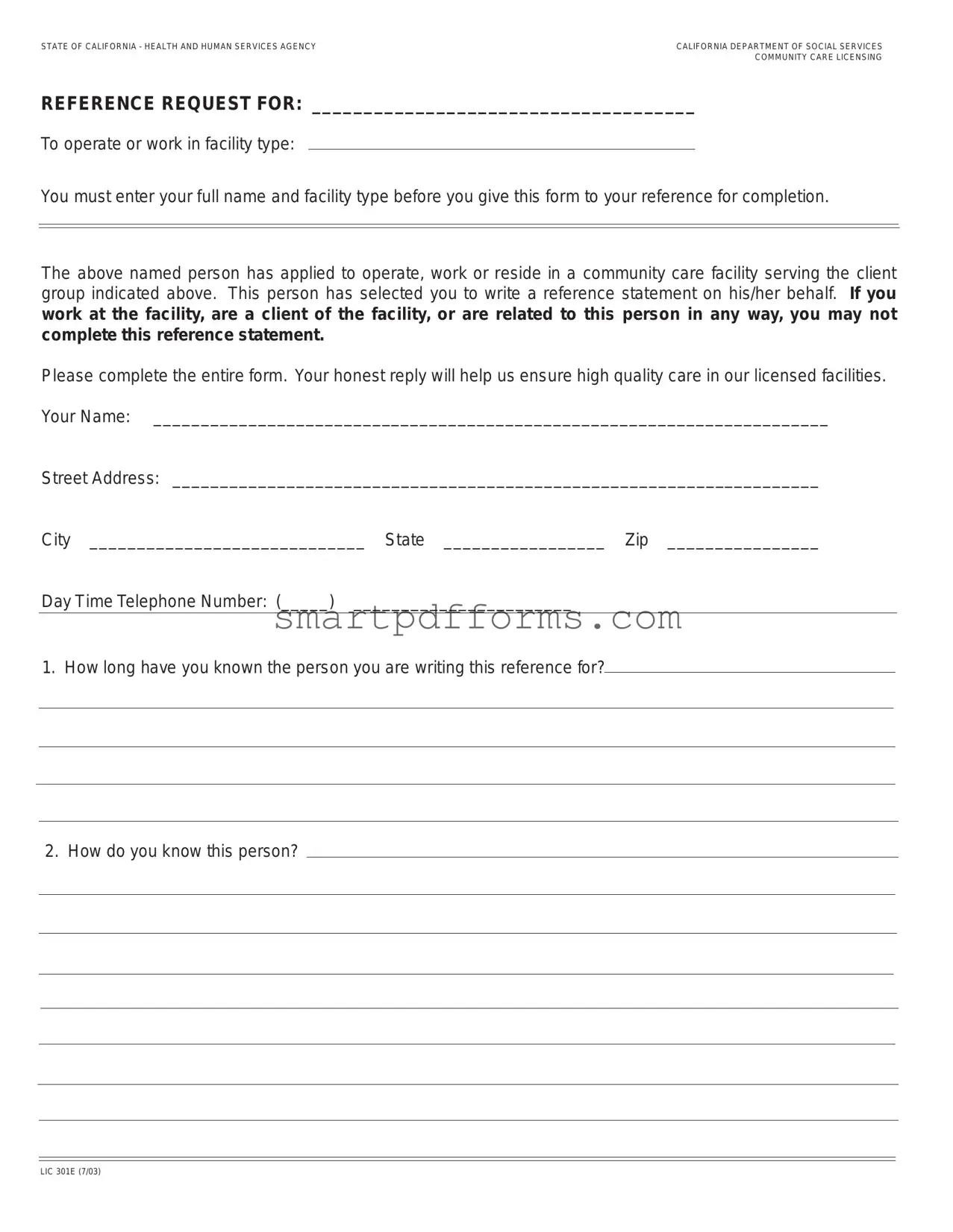 Blank Lic 301E PDF Template