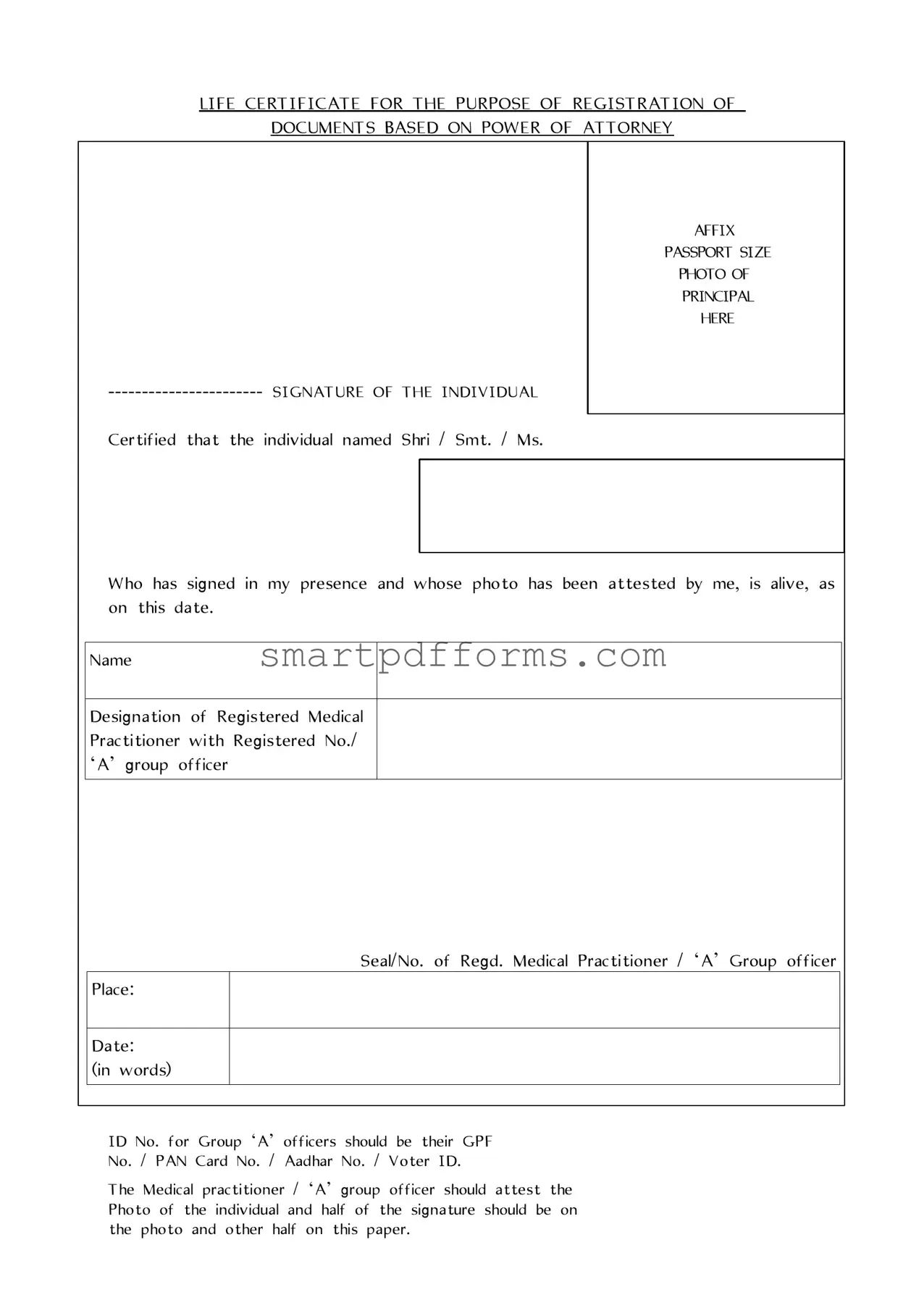 Blank Life Certificate Registration PDF Template