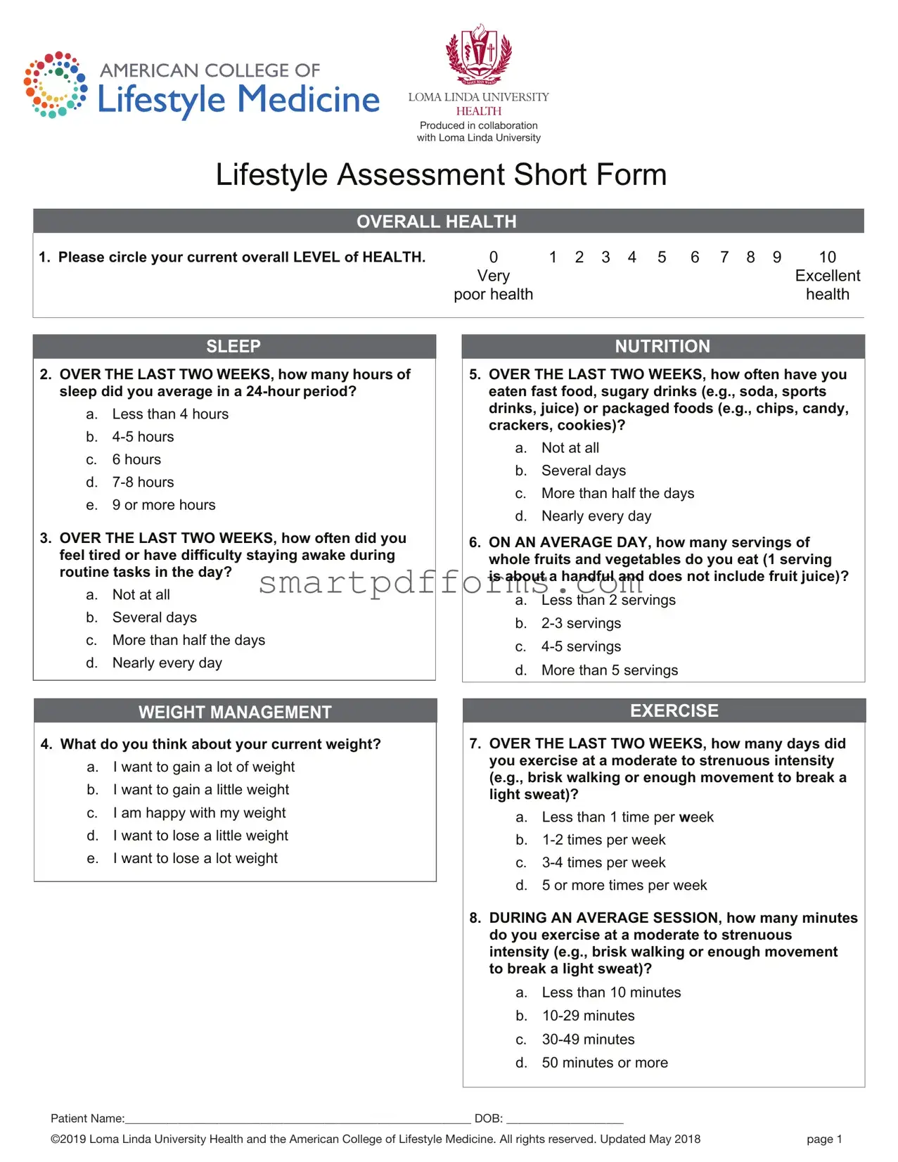 Blank Lifestyle Management PDF Template