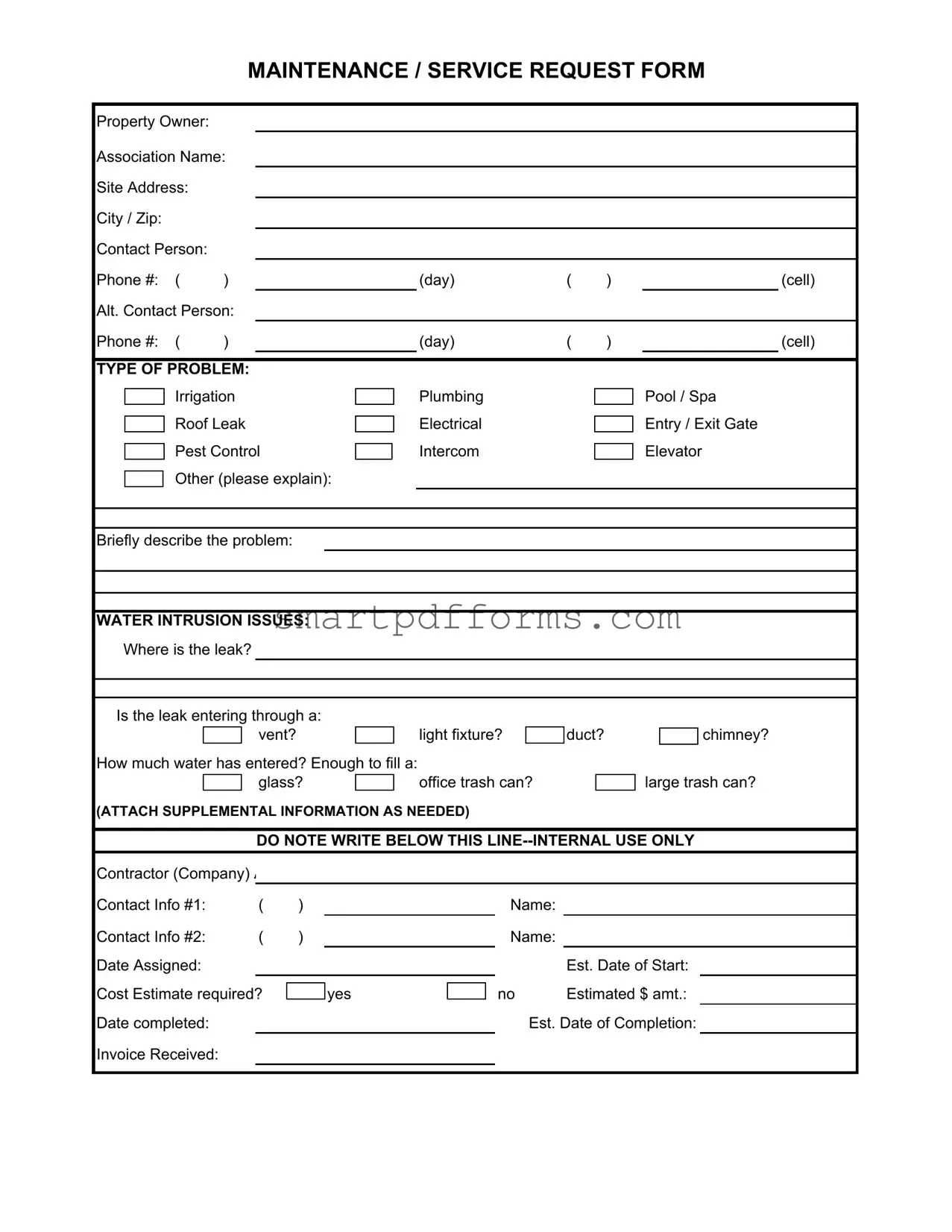 Blank Maintenance Request PDF Template