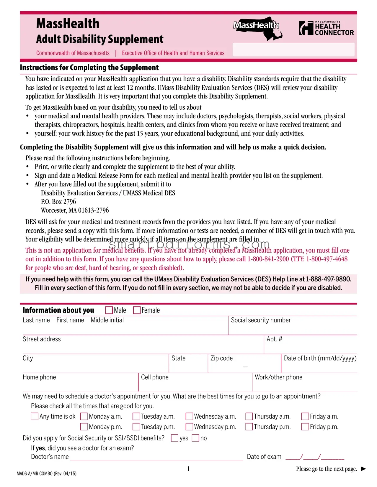 Blank Masshealth PDF Template