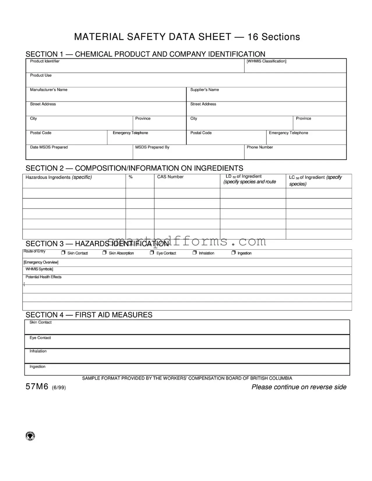 Blank Material Safety Sheet PDF Template