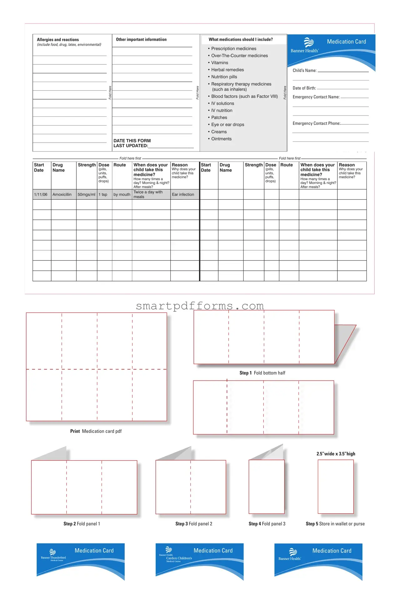 Blank Medication List For Wallet PDF Template