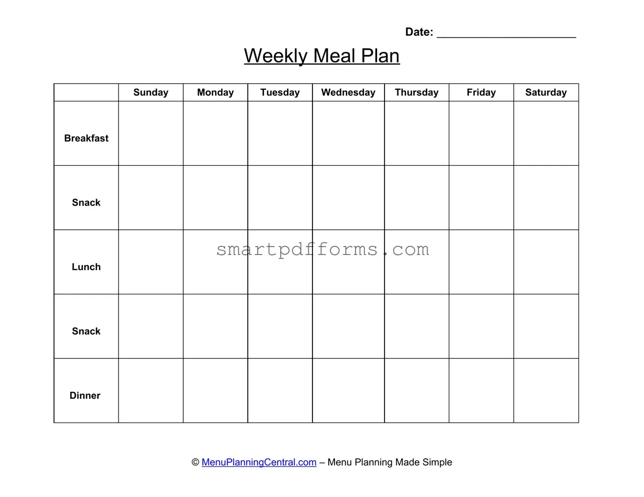 Blank Menu Planner PDF Template