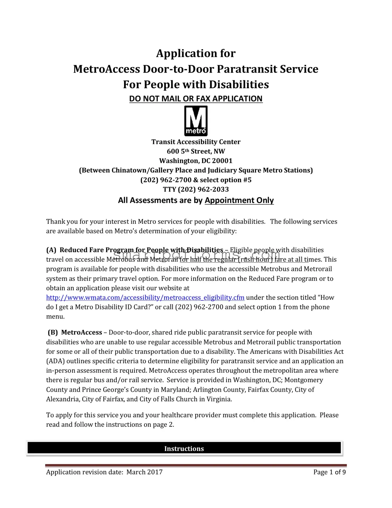 Blank Metro Access Application PDF Template