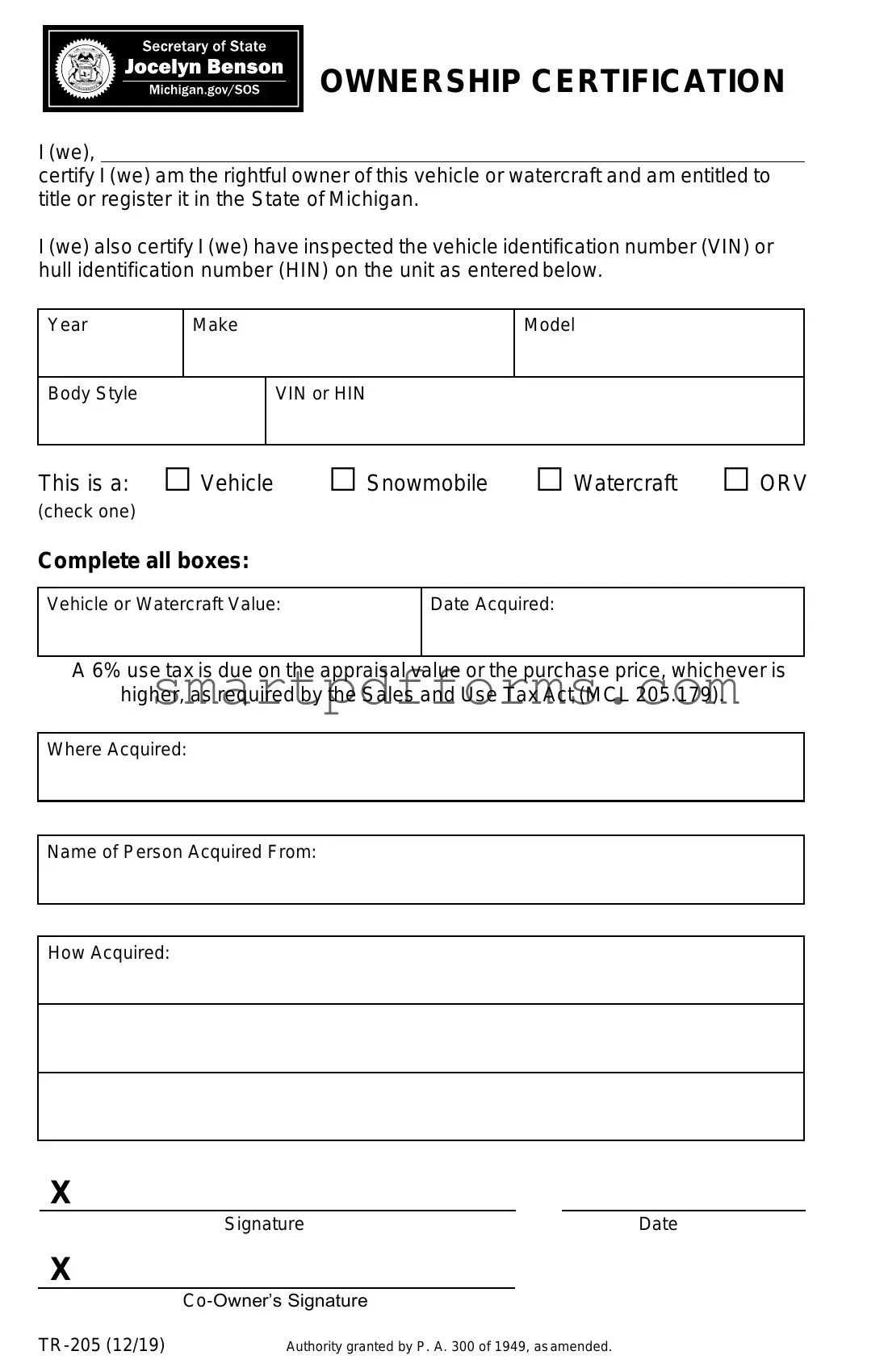 Blank Michigan Tr 205 PDF Template
