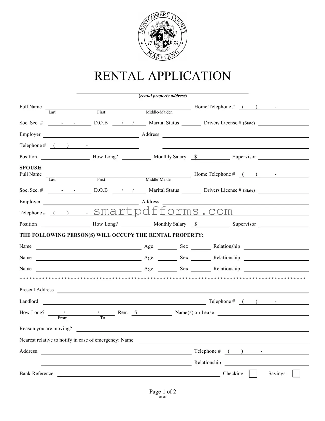 Blank Montgomery Rental Application PDF Template